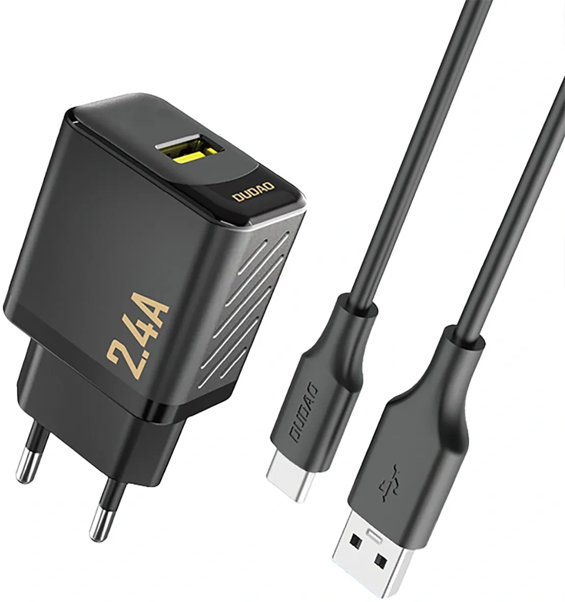 Caricatore da rete con cavo USB-C Dudao A23TEU, 12W, 2.4A, 1 x USB-A, Nero - immagine 1