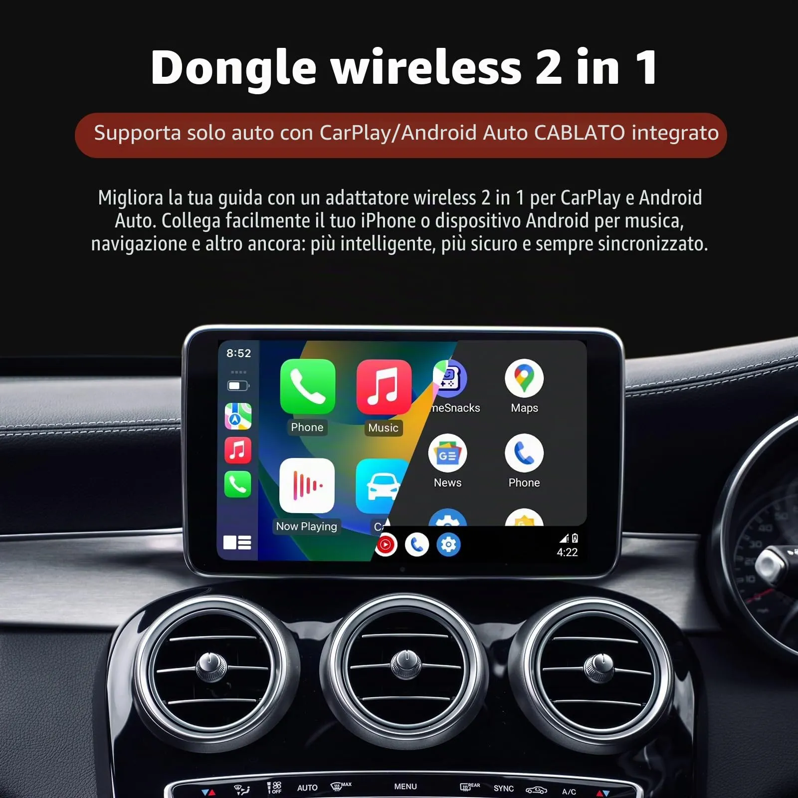 sunweyer Carplay Auto Super Mini S31 Adattatore Android Auto Wireless - immagine 3