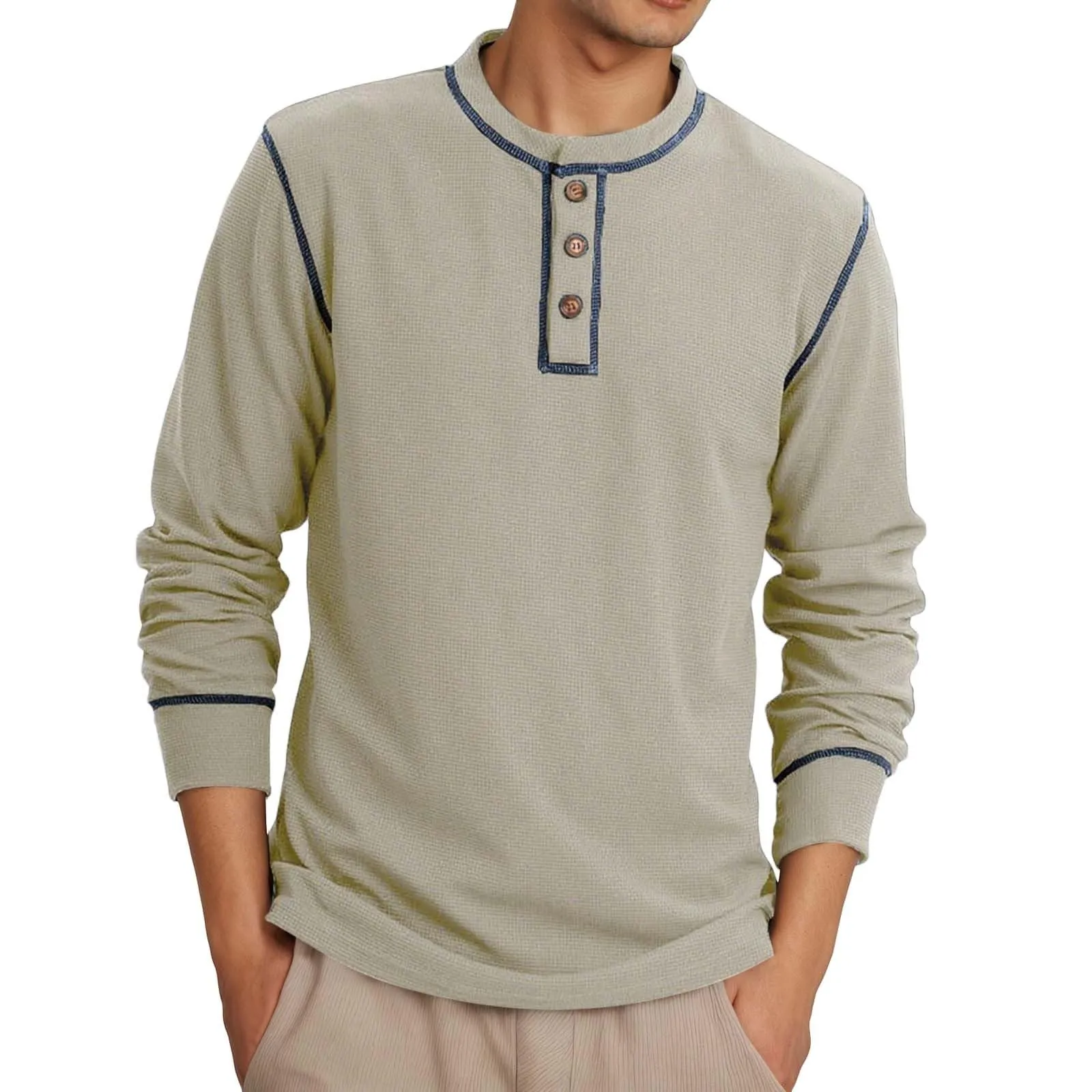 Mymyguoe Henley - Maglietta da uomo con bottoni, a maniche lunghe, felpe, magliette in lino a maniche lunghe, polo, abbigliamento sportivo, canottiera, maglia funzionale, escursionismo, sport all'aria - immagine 1