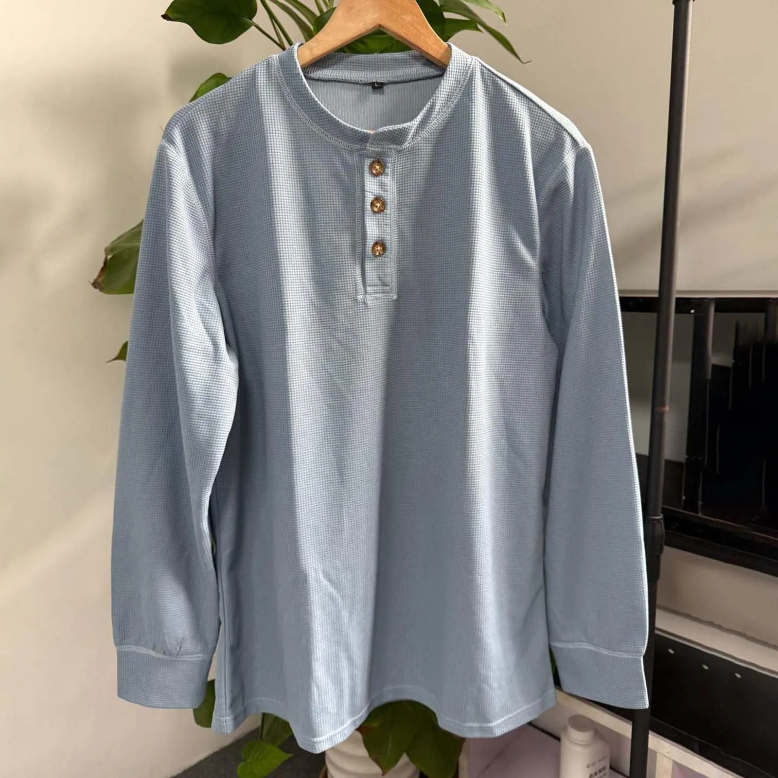 Mymyguoe Henley - Maglietta da uomo con bottoni, a maniche lunghe, felpe, magliette in lino a maniche lunghe, polo, abbigliamento sportivo, canottiera, maglia funzionale, escursionismo, sport all'aria - immagine 3