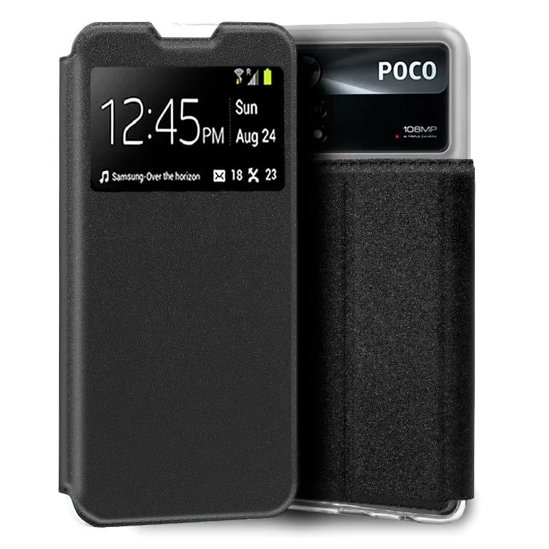 Custodia Flip Cover nera liscia e fresca per Xiaomi Poco X4 Pro 5G - immagine 1