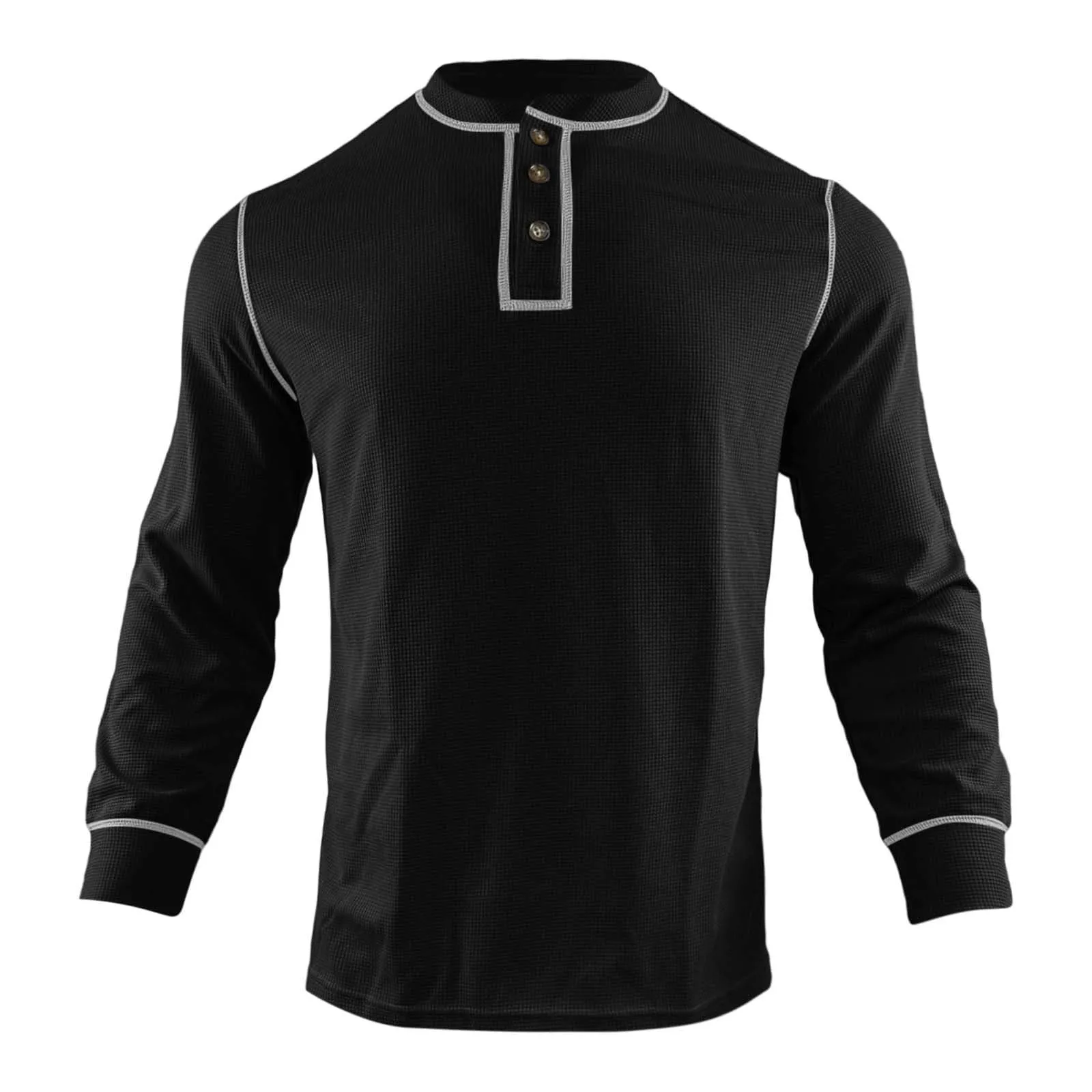 Mymyguoe Henley - Maglietta da uomo con bottoni, magliette a maniche lunghe, felpe, t-shirt in lino, polo a maniche lunghe, abbigliamento sportivo, canottiera, maglia funzionale, escursionismo, sport - immagine 7