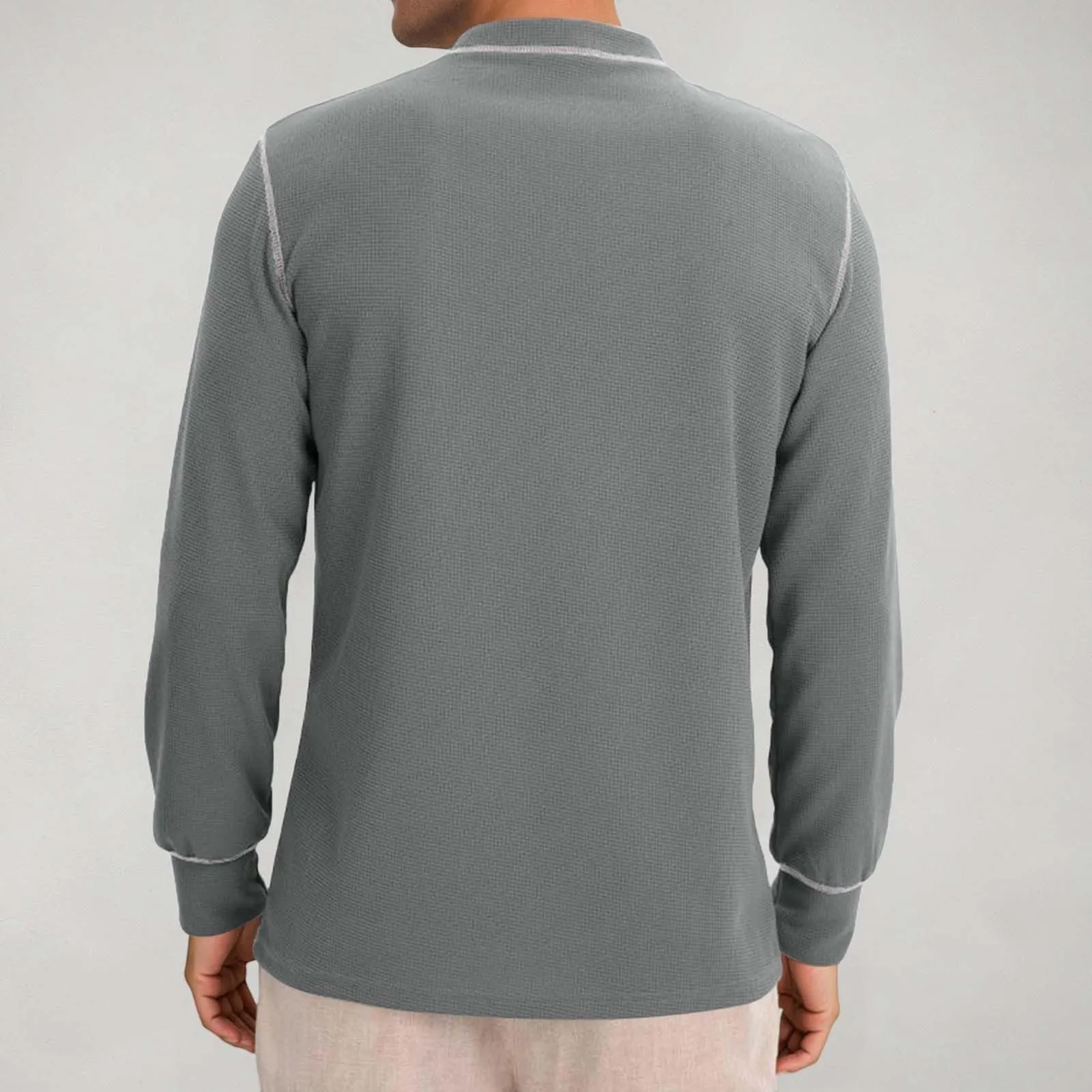 Mymyguoe Henley - Maglietta da uomo con bottoni, magliette a maniche lunghe, felpe, t-shirt in lino, polo a maniche lunghe, abbigliamento sportivo, canottiera, maglia funzionale, escursionismo, sport - immagine 5