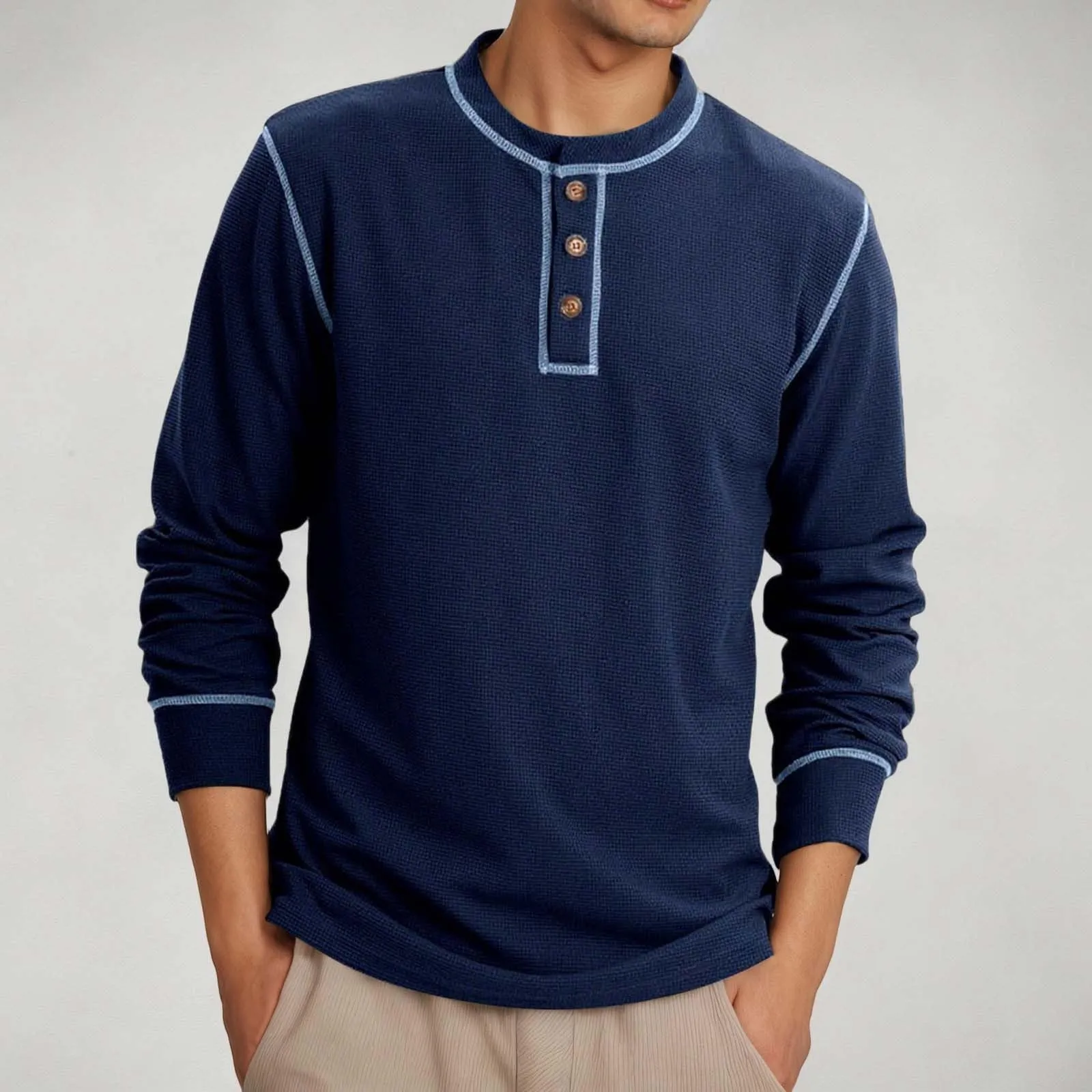 Mymyguoe Henley - Maglietta da uomo con bottoni, a maniche lunghe, felpe, magliette in lino a maniche lunghe, polo, abbigliamento sportivo, canottiera, maglia funzionale, escursionismo, sport all'aria - immagine 2