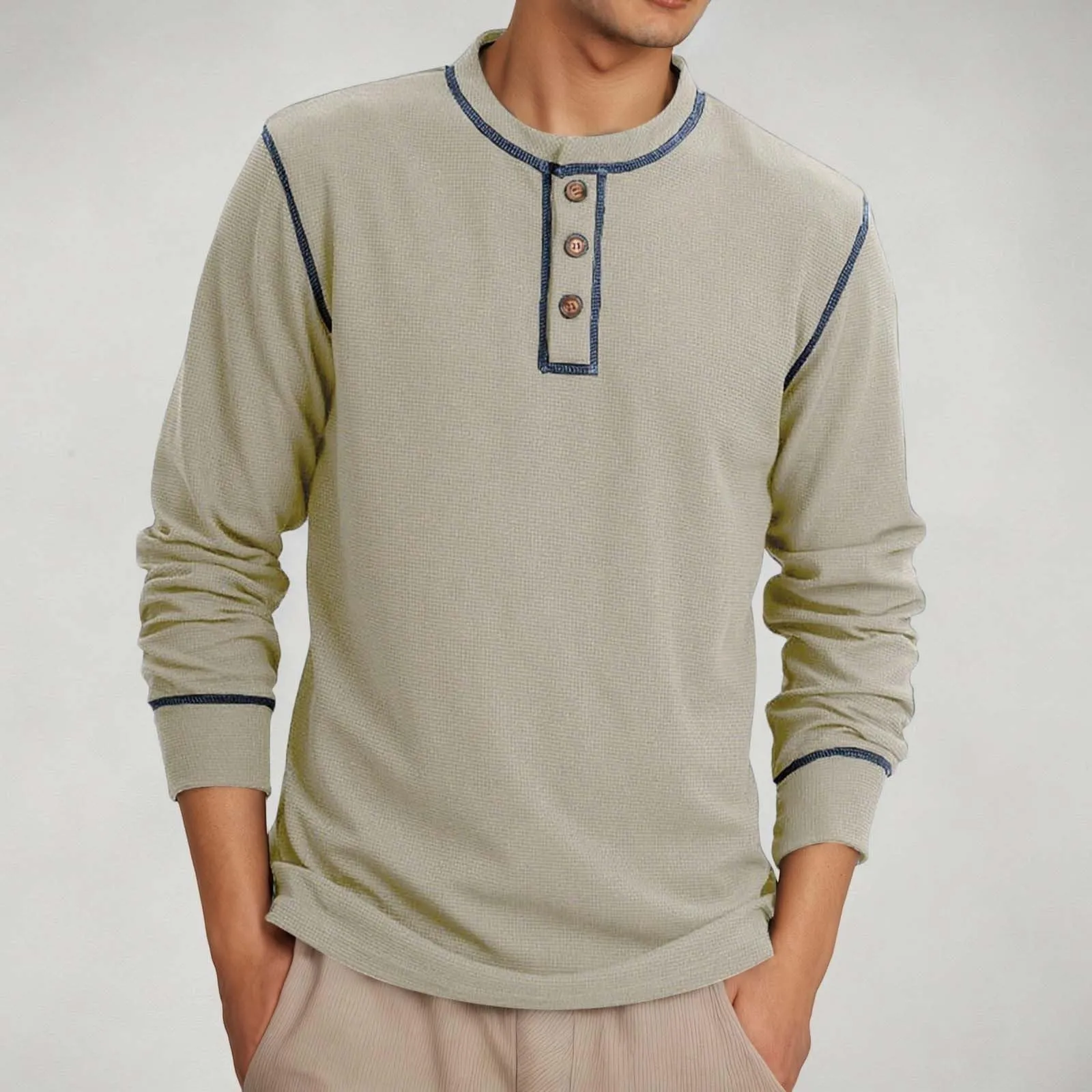 Mymyguoe Henley - Maglietta da uomo con bottoni, a maniche lunghe, felpe, magliette in lino a maniche lunghe, polo, abbigliamento sportivo, canottiera, maglia funzionale, escursionismo, sport all'aria - immagine 2