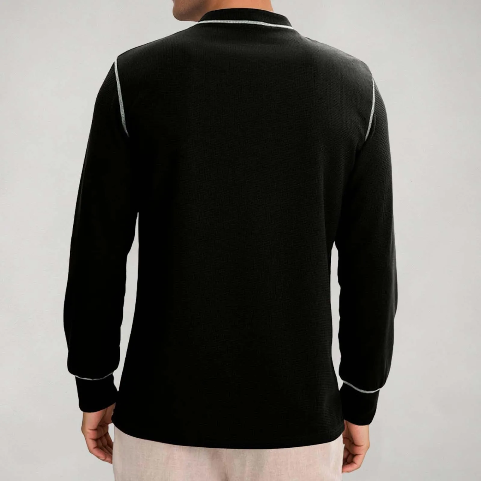 Mymyguoe Maglietta Henley da Uomo con Bottoni Magliette a Maniche Lunghe Felpe Magliette in Lino a Maniche Lunghe Polo Abbigliamento Sportivo Canottiera Maglia Tecnica Escursionismo Outdoor Sport - immagine 3