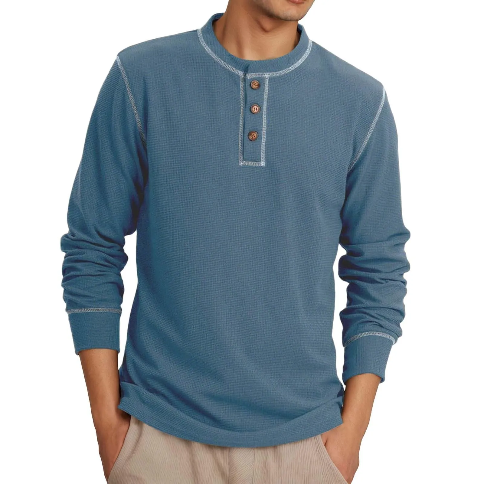 Mymyguoe Henley - Maglietta da uomo con bottoni, a maniche lunghe, felpe, magliette in lino a maniche lunghe, polo, abbigliamento sportivo, canottiera, maglia funzionale, escursionismo, sport all'aria - immagine 1