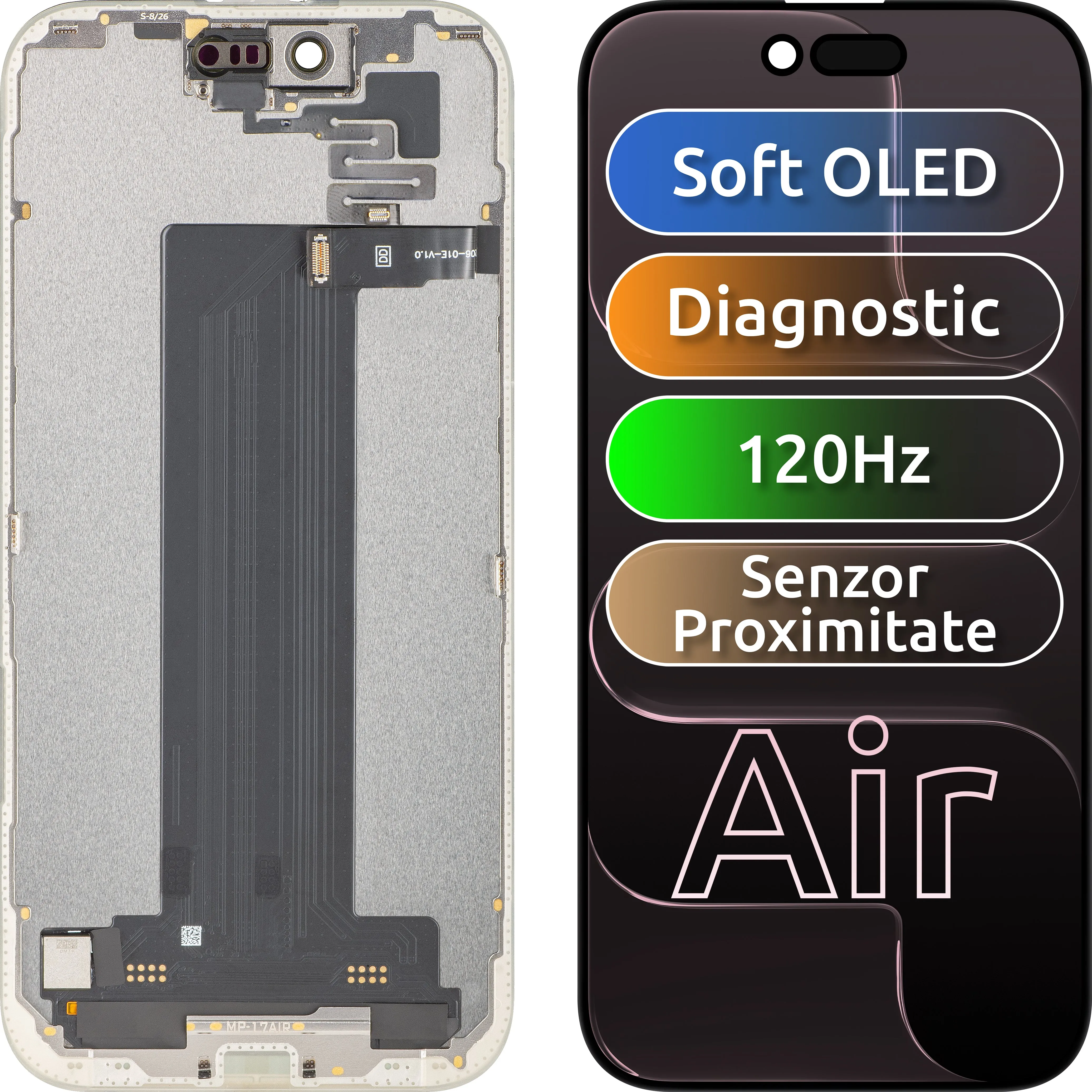 Display con Touchscreen e Sensore di Prossimità Luce MP compatibile con Apple iPhone 17 Air, con Cornice, Versione Software OLED FHD 120Hz Diagnostica, Nero - immagine 1