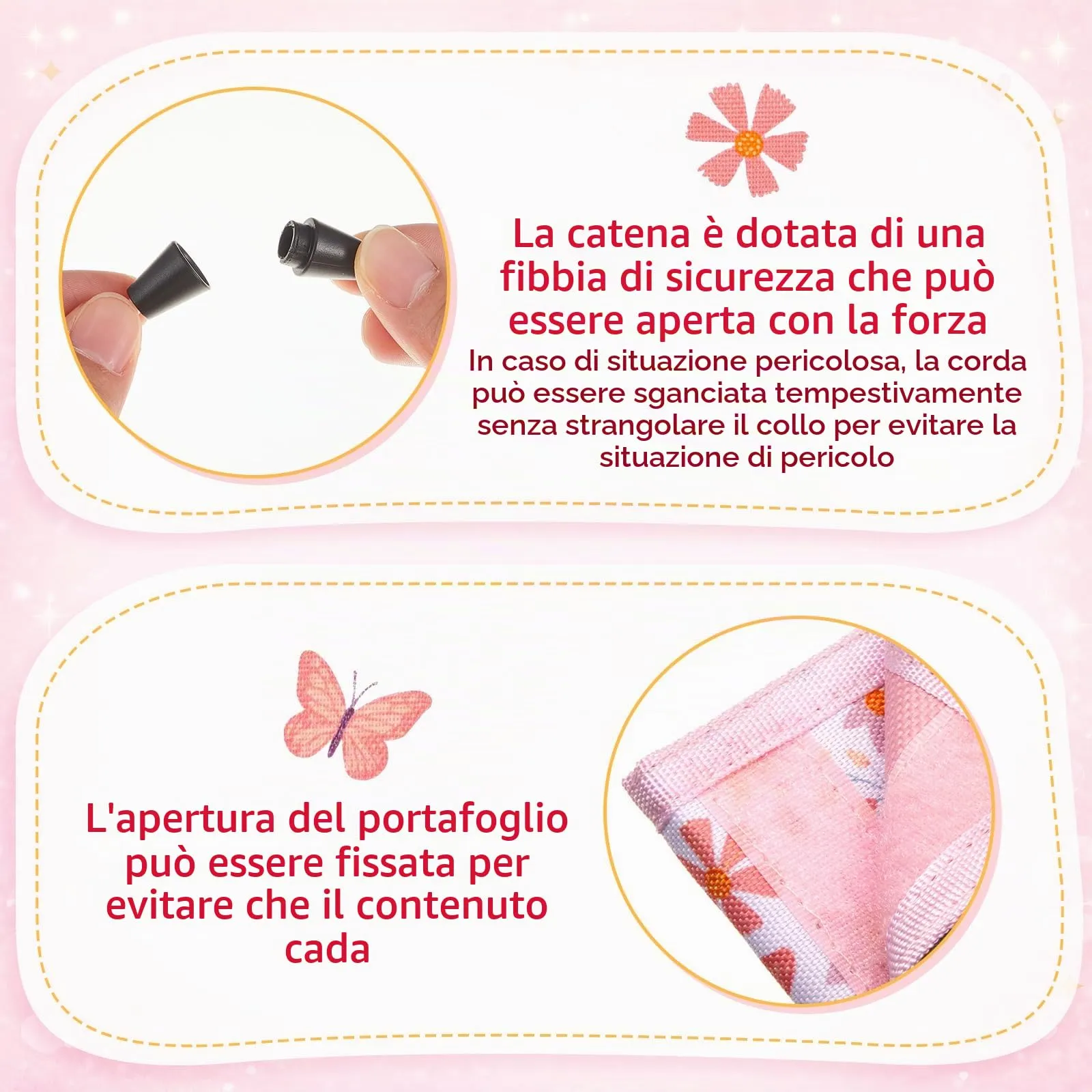 Hestya Portafoglio per Bambini e Ragazzi Portafoglio da Collo a Tre Scomparti con Diverse Fantasie Portamonete da Viaggio con Cordino e Portachiavi Regalo di Compleanno (Fiori) - immagine 4