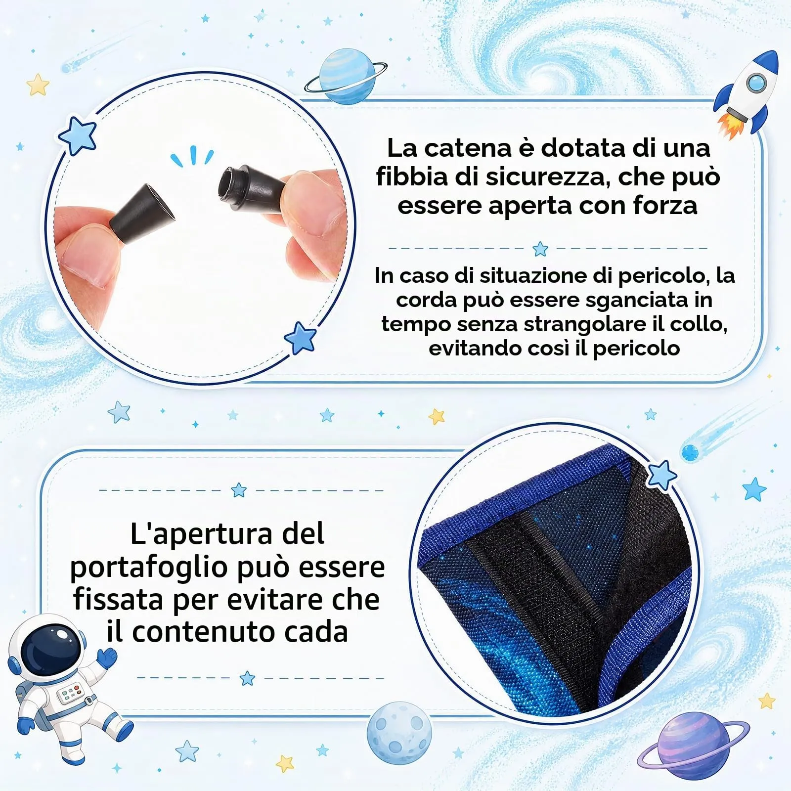 Hestya Portafoglio per Bambini e Ragazzi Portafoglio da Collo a Tre Scomparti con Diverse Fantasie Portamonete da Viaggio con Cordino e Portachiavi Regalo di Compleanno (Via Lattea) - immagine 6