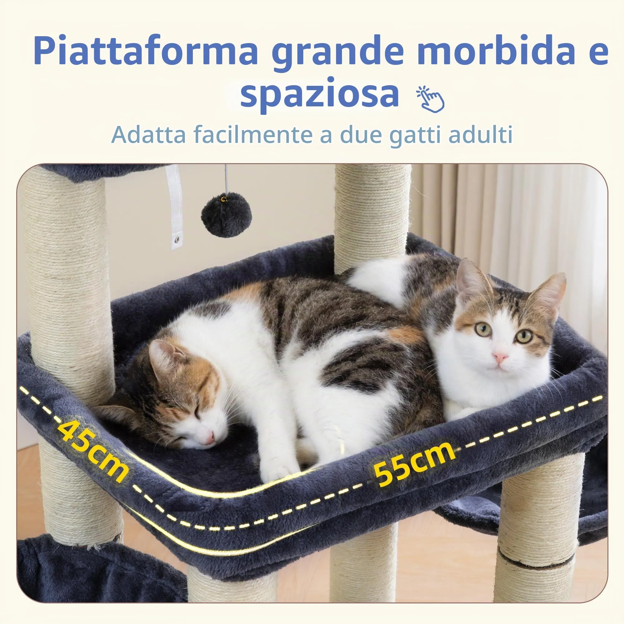 Hey-brother Tiragraffi per Gatti, Colonna sisal 8cm spessa, Cuccia, MPJ02G - immagine 3