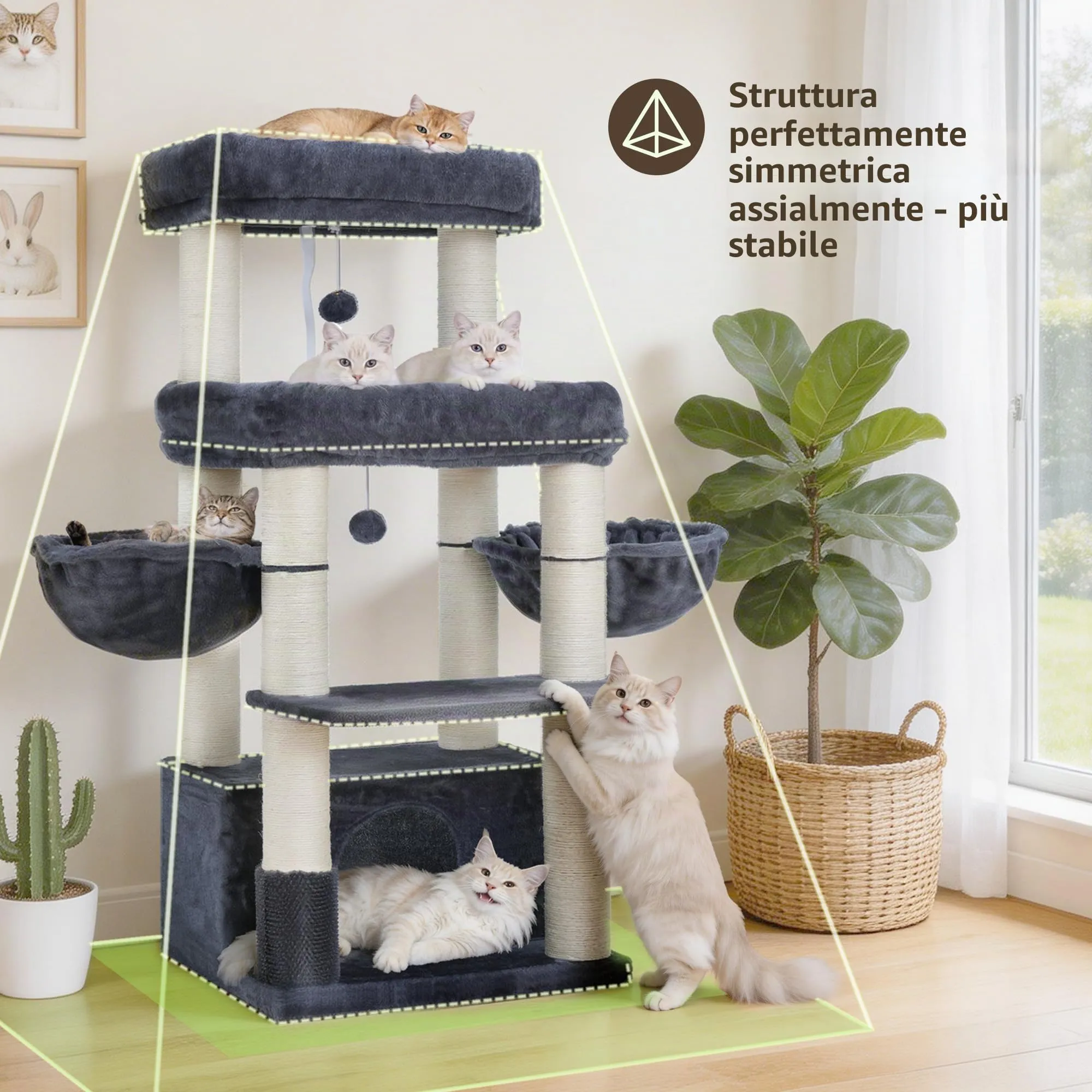 Hey-brother Tiragraffi per Gatti, Colonna sisal 8cm spessa, Cuccia, MPJ02G - immagine 4