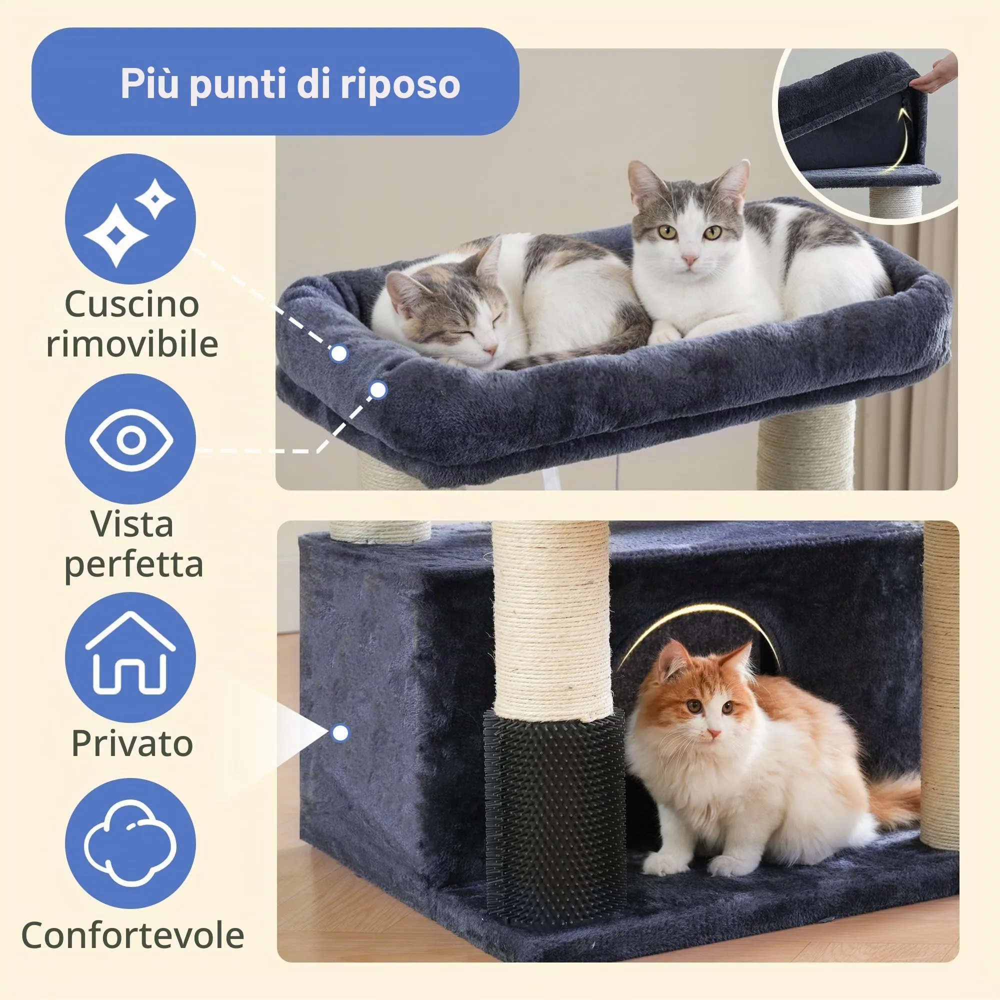 Hey-brother Tiragraffi per Gatti, Colonna sisal 8cm spessa, Cuccia, MPJ02G - immagine 5