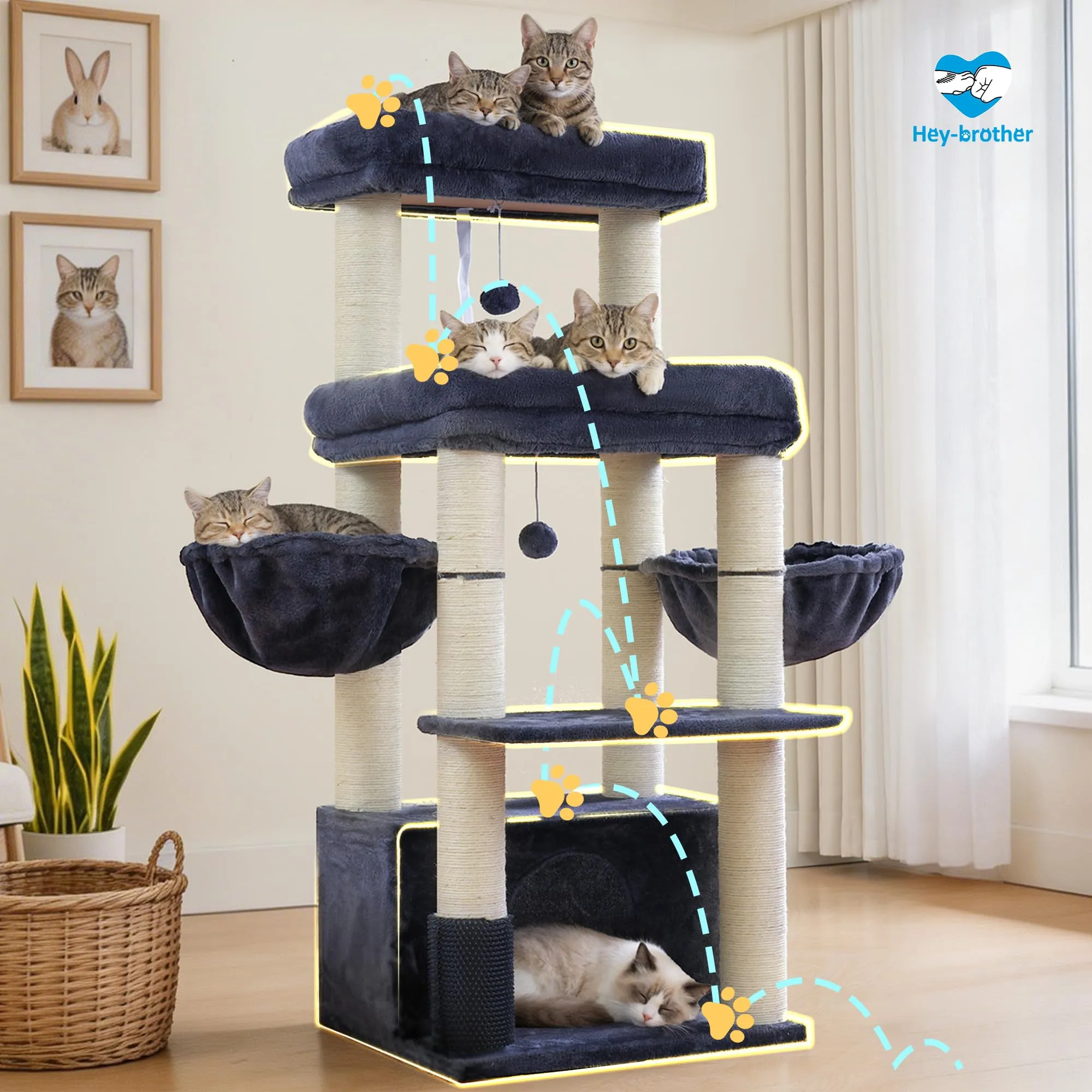 Hey-brother Tiragraffi per Gatti, Colonna sisal 8cm spessa, Cuccia, MPJ02G - immagine 7
