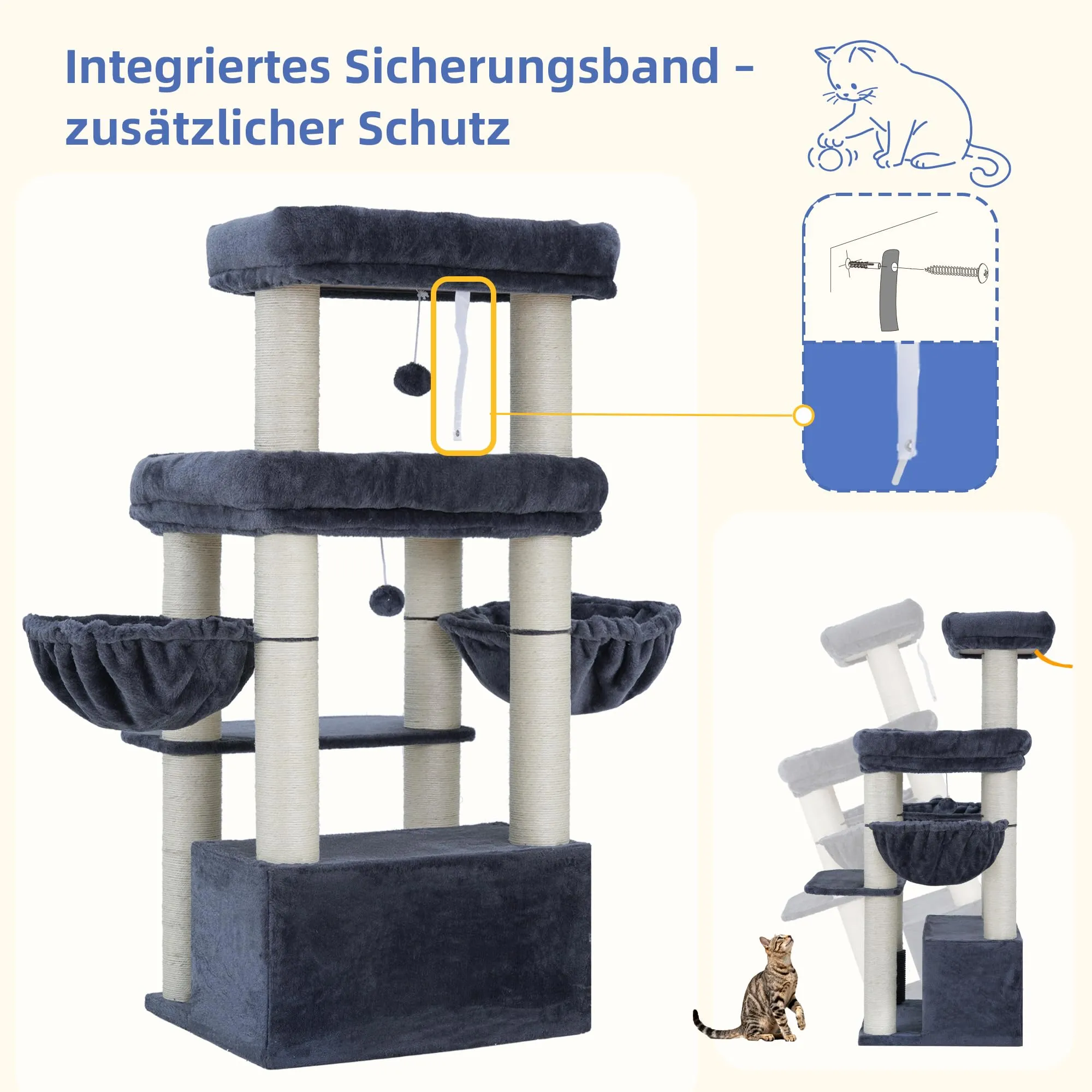 Hey-brother Tiragraffi per Gatti, Colonna sisal 8cm spessa, Cuccia, MPJ02G - immagine 9