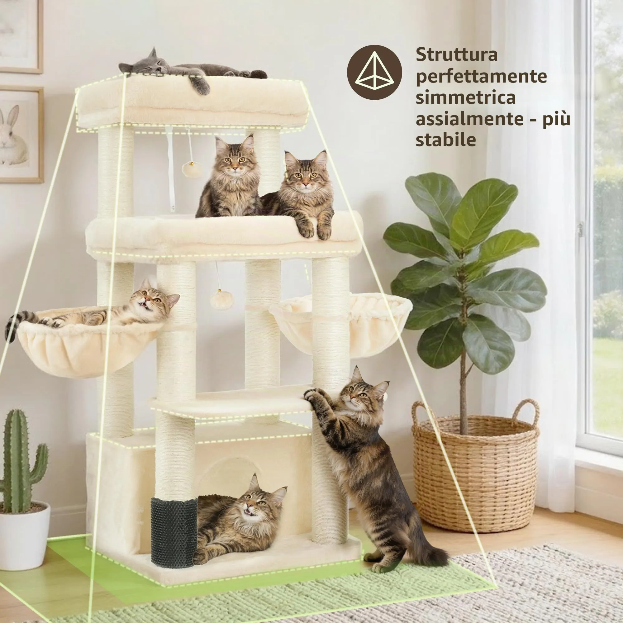 Hey-brother Tiragraffi per Gatti, Colonna sisal 8cm spessa, Cuccia, MPJ02M - immagine 4