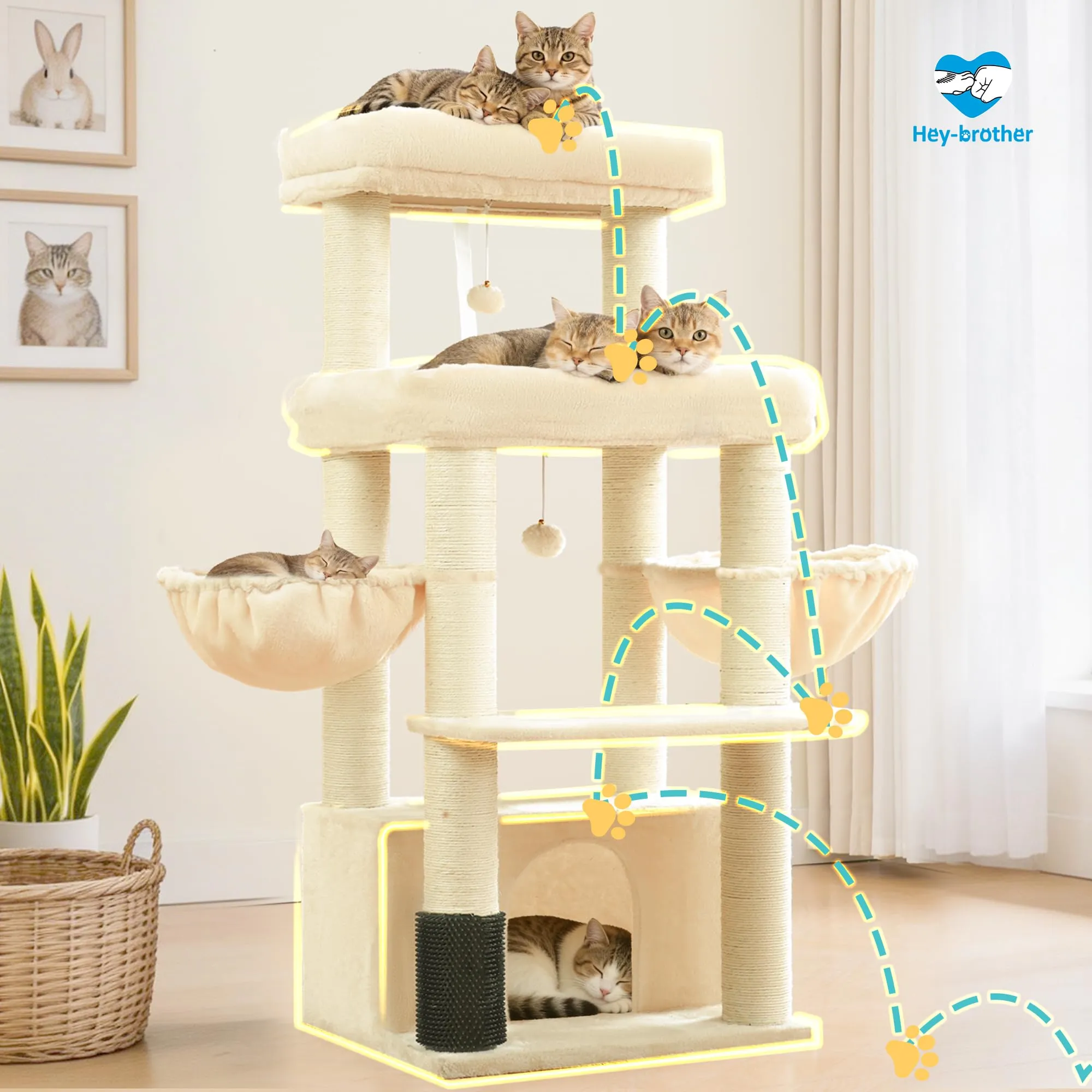 Hey-brother Tiragraffi per Gatti, Colonna sisal 8cm spessa, Cuccia, MPJ02M - immagine 7