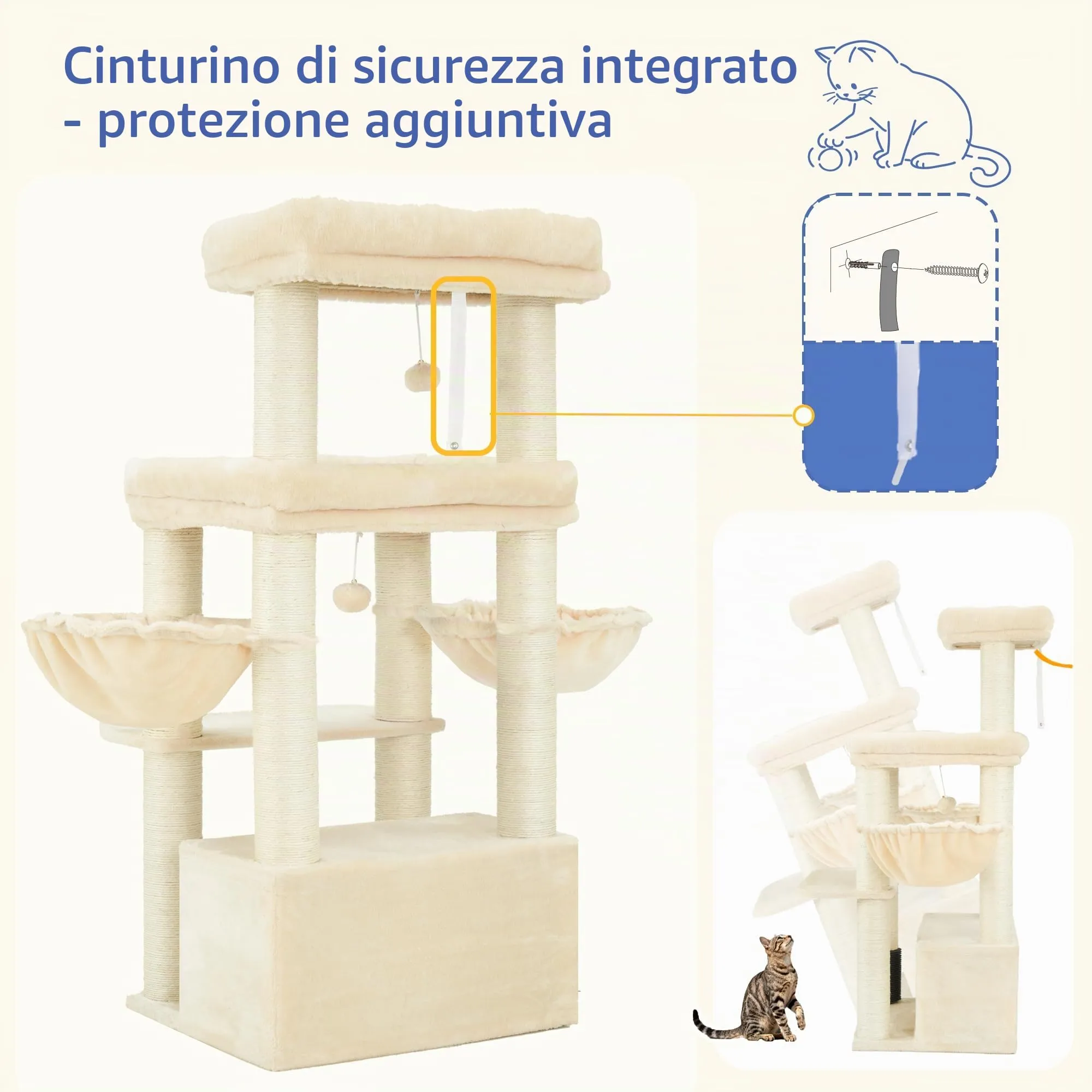 Hey-brother Tiragraffi per Gatti, Colonna sisal 8cm spessa, Cuccia, MPJ02M - immagine 9