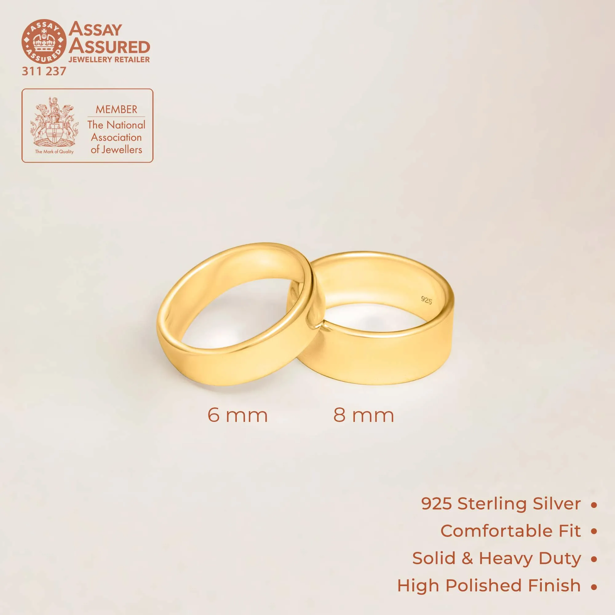 Amberta Fede Nuziale per Uomo in Argento Sterling 925 o Placcata Oro | Anello Pollice Uomo Fascia 5 6 8 mm Fedina Sposo Matrimonio: Oro 6 mm - Misura 29 - immagine 5
