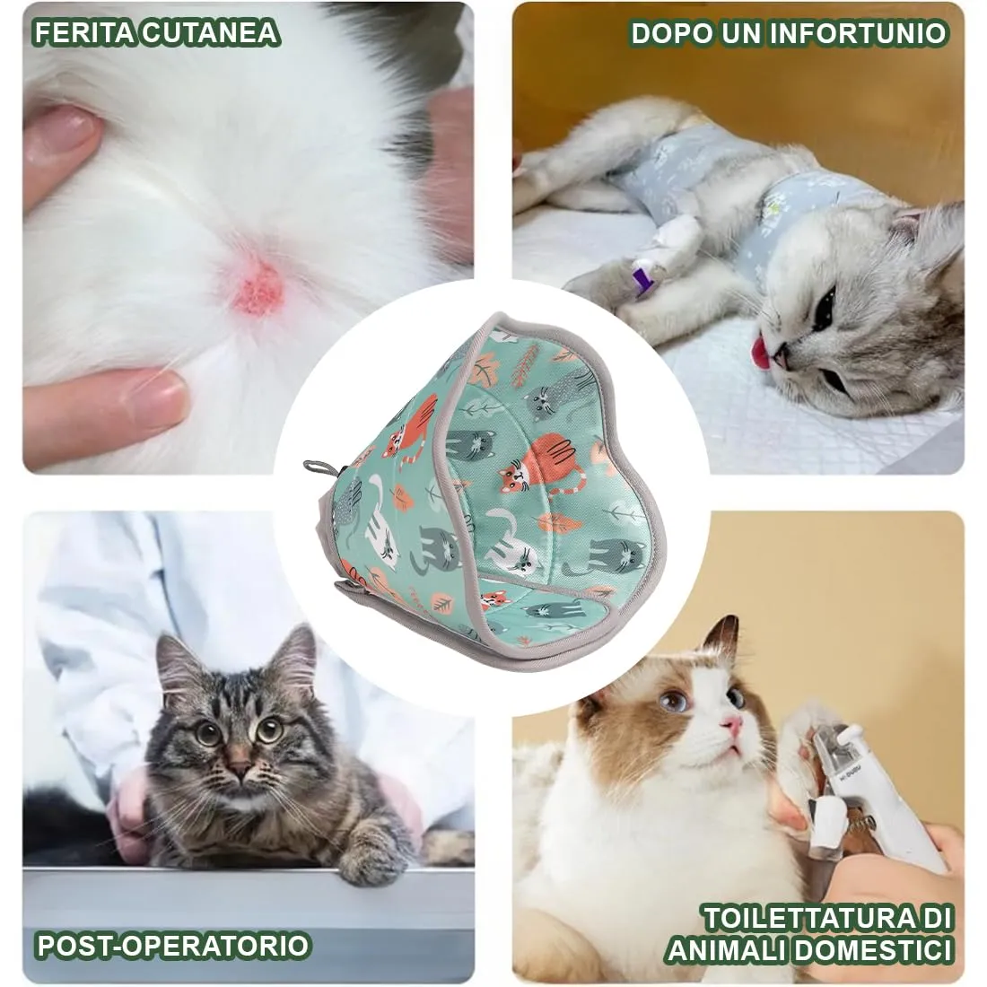 JYXNU Collare Elisabettiano Gatto, Regolabile Collare Elisabettiano, Protettivo per Dopo Chirurgia, Leccatura Anti-morso, Regolabile Morbido Collare Cane,Collare Anti Morso o Leccato (Verde, S) - immagine 6