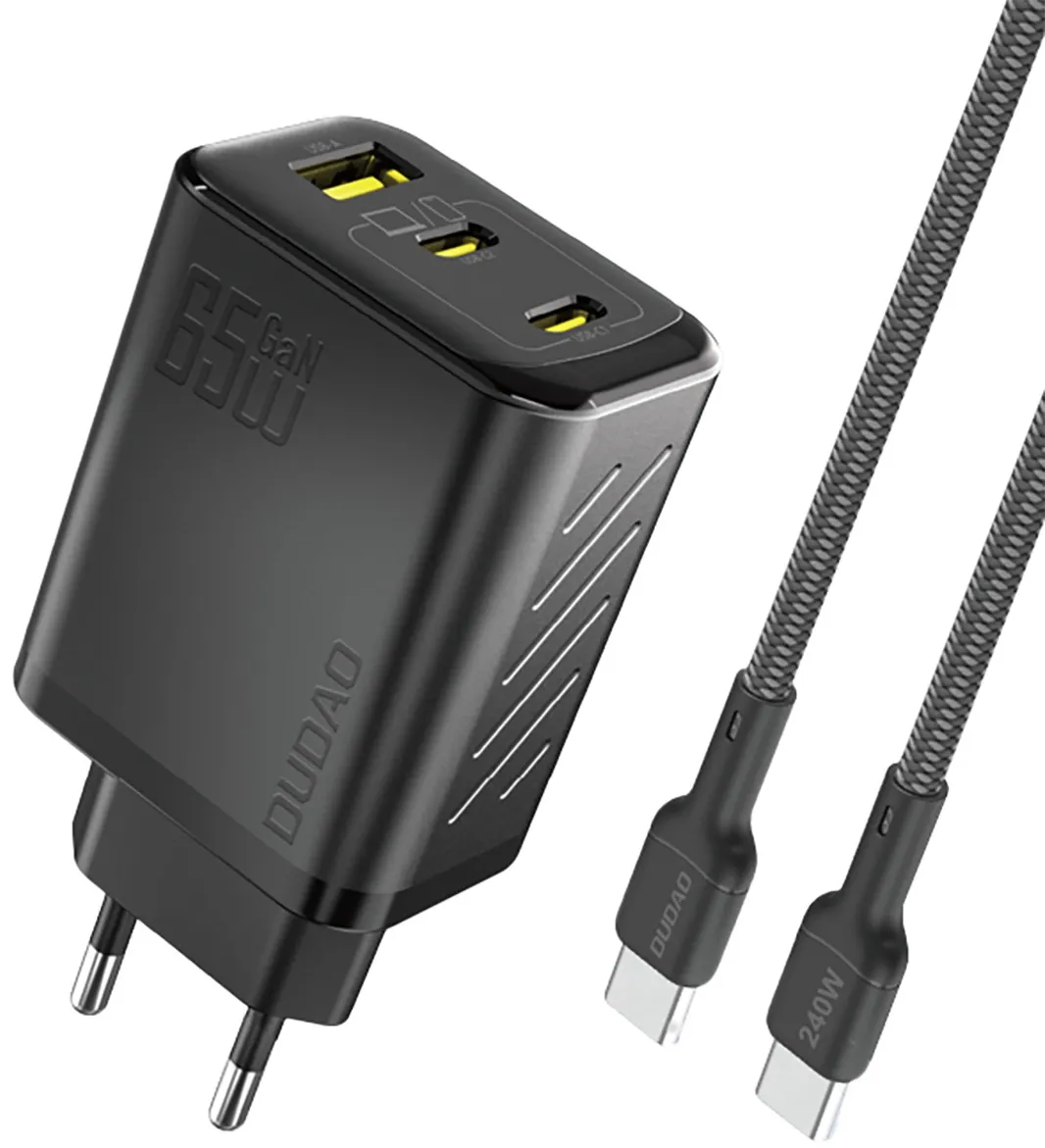 Caricatore da Rete con Cavo USB-C Dudao A29C, 65W, 3.25A, 1 x USB-A - 2 x USB-C, Nero - immagine 1