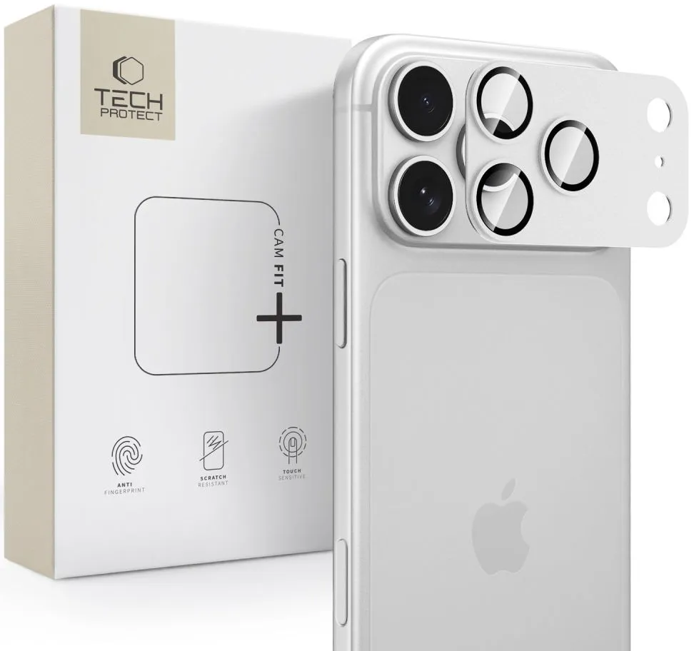 Pellicola protettiva per fotocamera posteriore Tech-Protect CamFull Fit+ per Apple iPhone 18 Pro Max, vetro temperato, argento - immagine 1