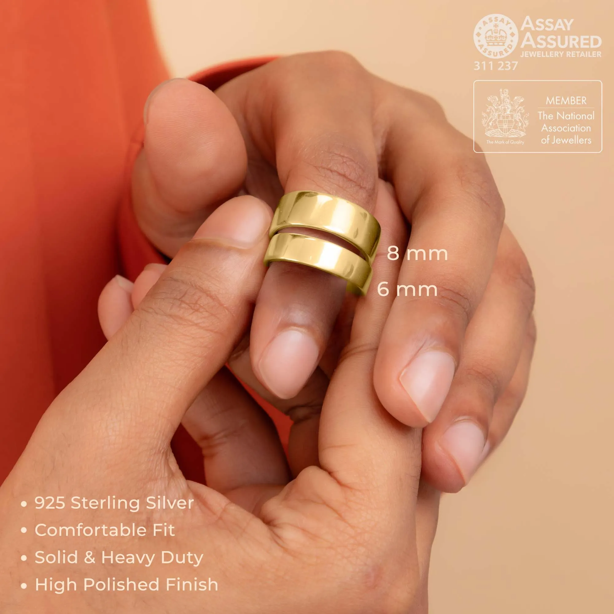 Amberta Fede Nuziale per Uomo in Argento Sterling 925 o Placcata Oro | Anello Pollice Uomo Fascia 5 6 8 mm Fedina Sposo Matrimonio: Oro 8 mm - Misura 18 - immagine 5