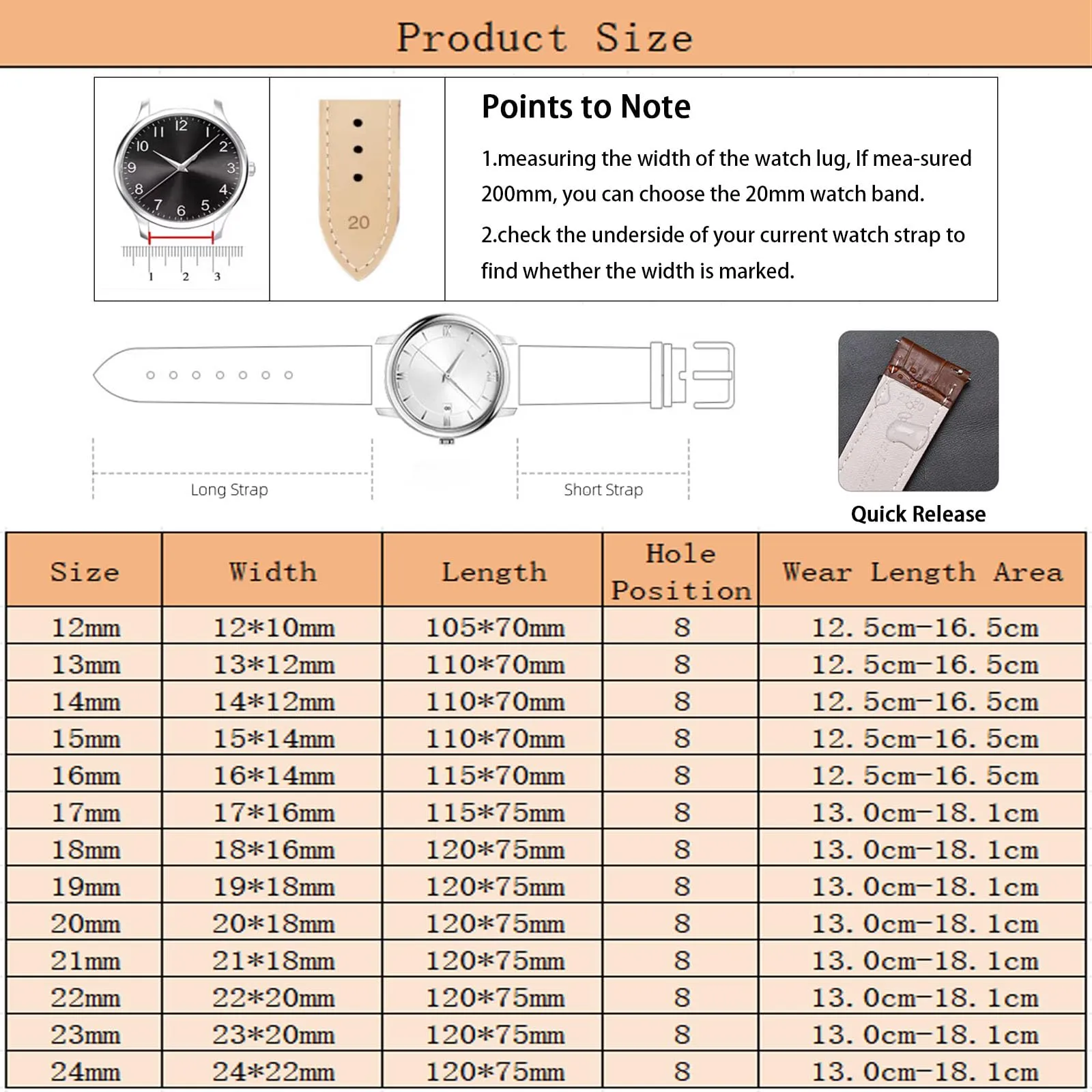 Aoeiwv Cinturini Orologio in Pelle Sgancio Rapido Mano Cucito Tessura Imbottito Cinturino 12/13/14/15/16/17/18/19/20/21/22/23/24 mm Cinturino Orologio in Pelle Genuina per Donne Uomini - immagine 5