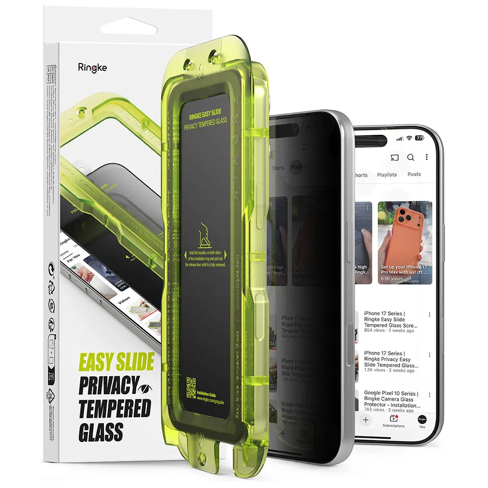 Pellicola protettiva per schermo Privacy Ringke Easy Slide per Apple iPhone 18 Pro Max, vetro temperato, Full Glue, set da 2 pezzi - immagine 1