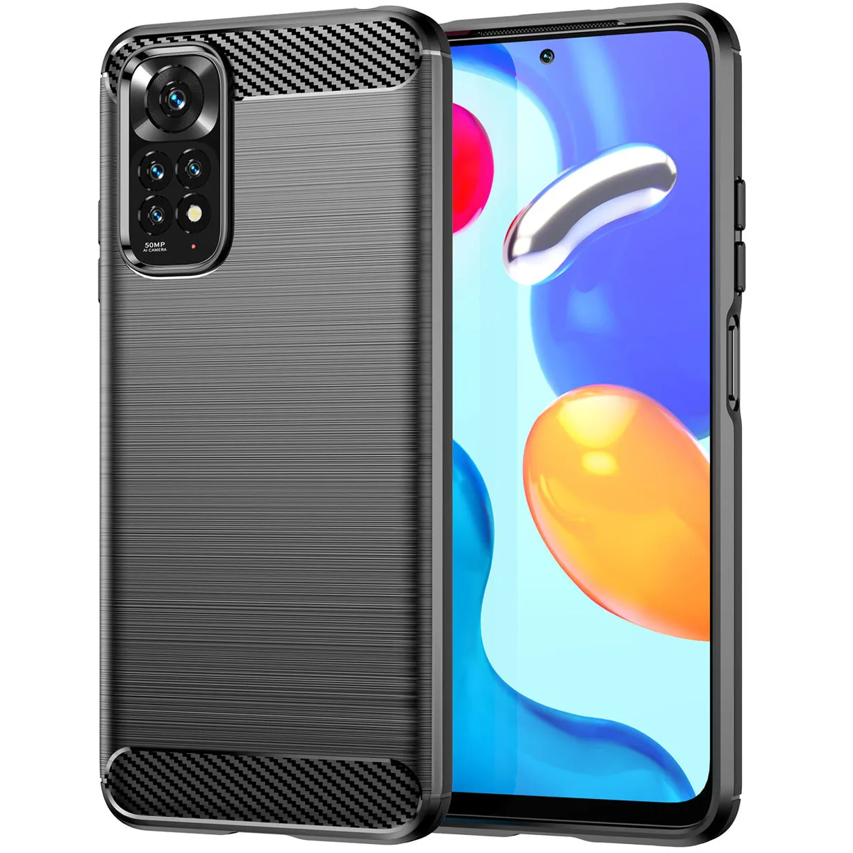 Custodia per Xiaomi Redmi Note 11S / Note 11, Carbonio, Nera - immagine 1