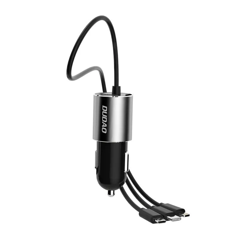 Caricatore Auto Con Cavo Lightning / microUSB / USB-C Dudao R5ProN, 17W, 3.4A, 1 x USB-A, Nero - immagine 1