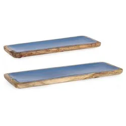 Set vassoi 2 pz Legno KNOSSOS Blu e Legno 0550910 - immagine 1