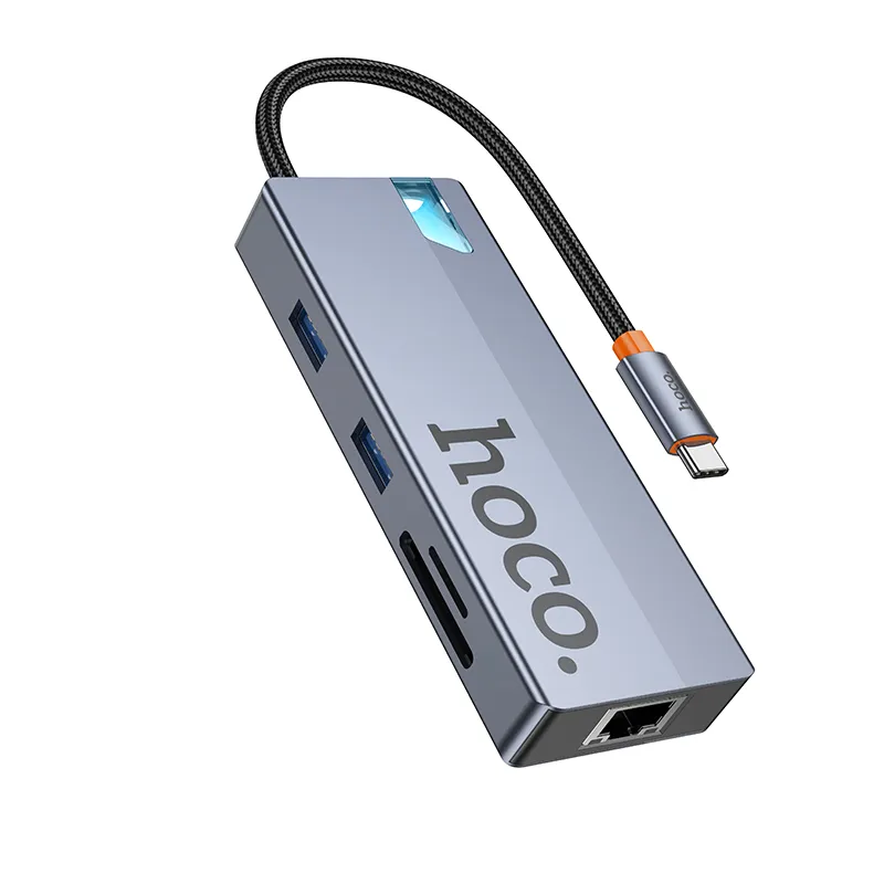 Hub USB-C HOCO HB52, 2 x USB-A 3.0 - 2 x USB-C - 1 x HDMI - 1 x RJ45 - 1 x SD - 1 x microSD, Grigio - immagine 1
