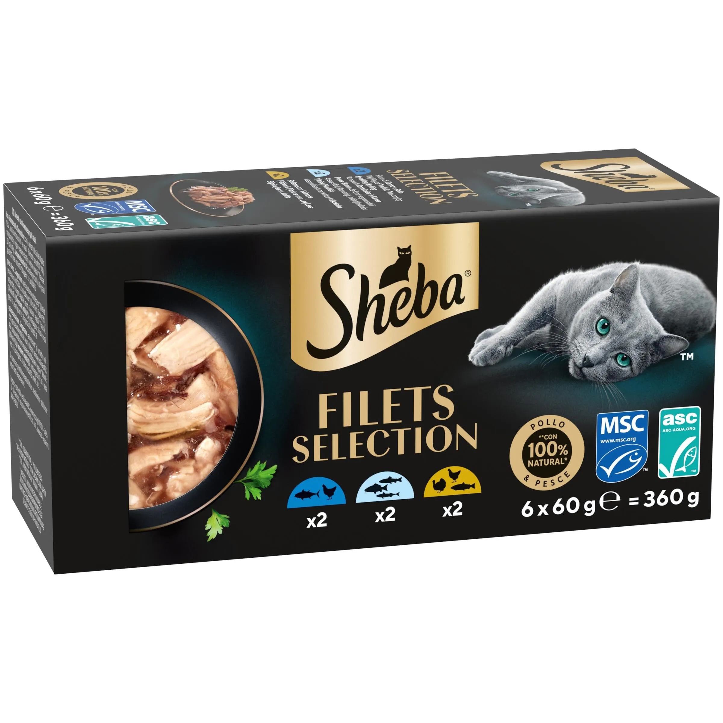 Cibo per gatti adulti SHEBA Filets gusti assortiti in salsa Vaschette 6x60g, confezione da 6 - immagine 2