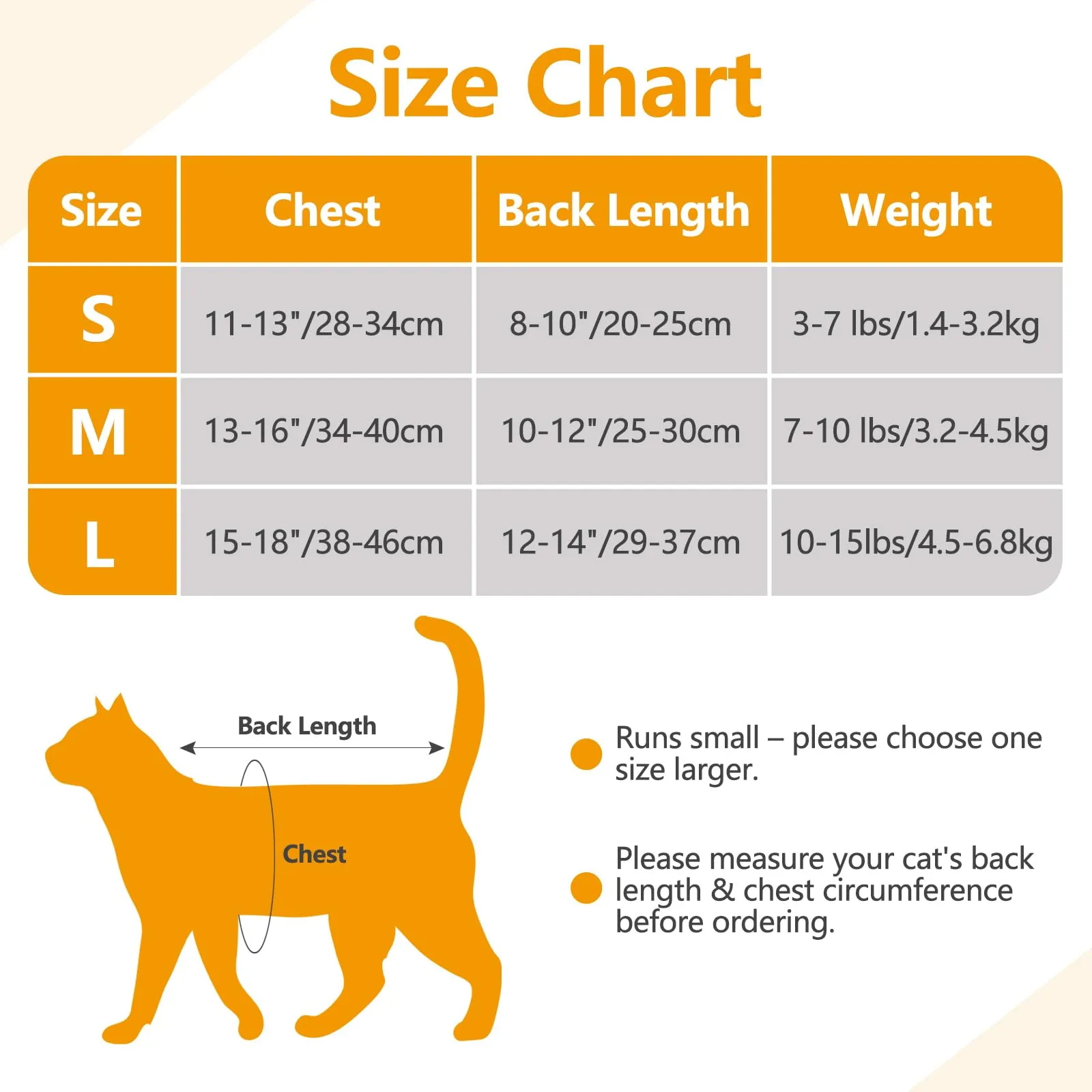 Poiinvc Body Gatto Post Operatorio Tuta Recupero Chirurgico Anti-Leccare Alternative al Collare Elisabettiano Vestito Post Sterilizzazione per Ferite Addominali (Arancione, S) - immagine 2