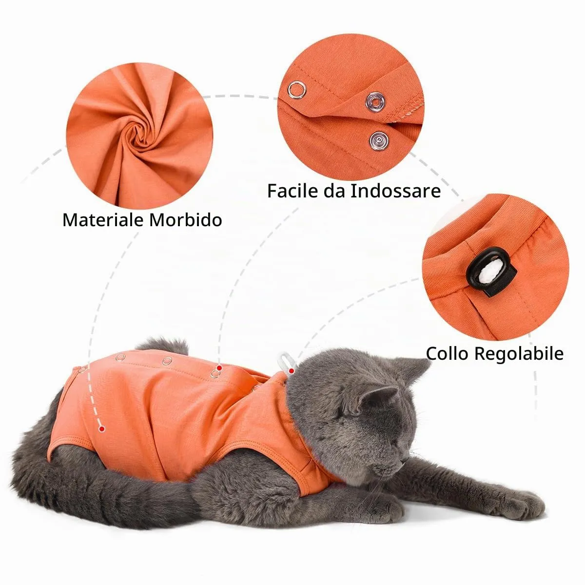 Poiinvc Body Gatto Post Operatorio Tuta Recupero Chirurgico Anti-Leccare Alternative al Collare Elisabettiano Vestito Post Sterilizzazione per Ferite Addominali (Arancione, S) - immagine 3