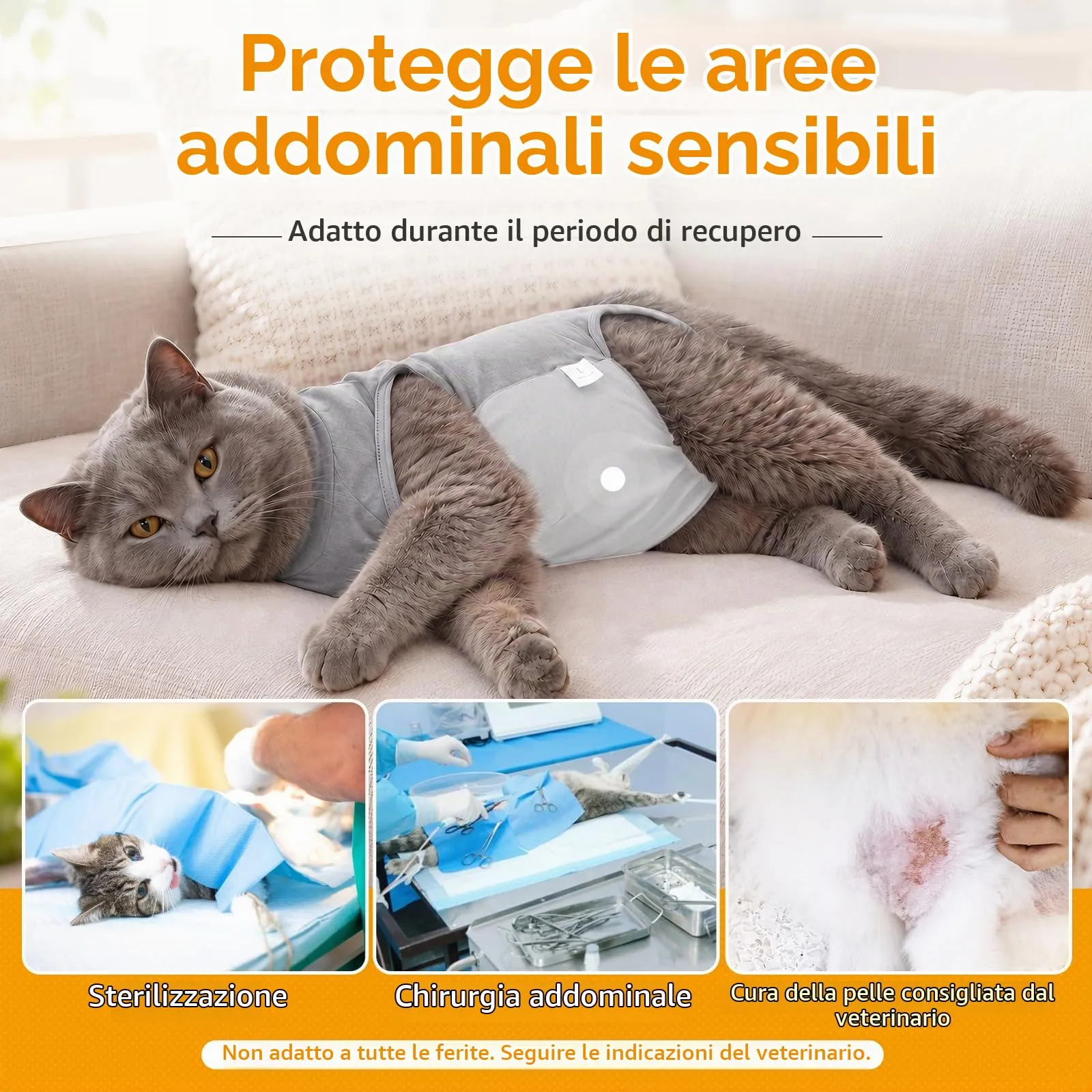 Poiinvc Body Gatto Post Operatorio Tuta Recupero Chirurgico Anti-Leccare Alternative al Collare Elisabettiano Vestito Post Sterilizzazione per Ferite Addominali (Arancione, S) - immagine 4