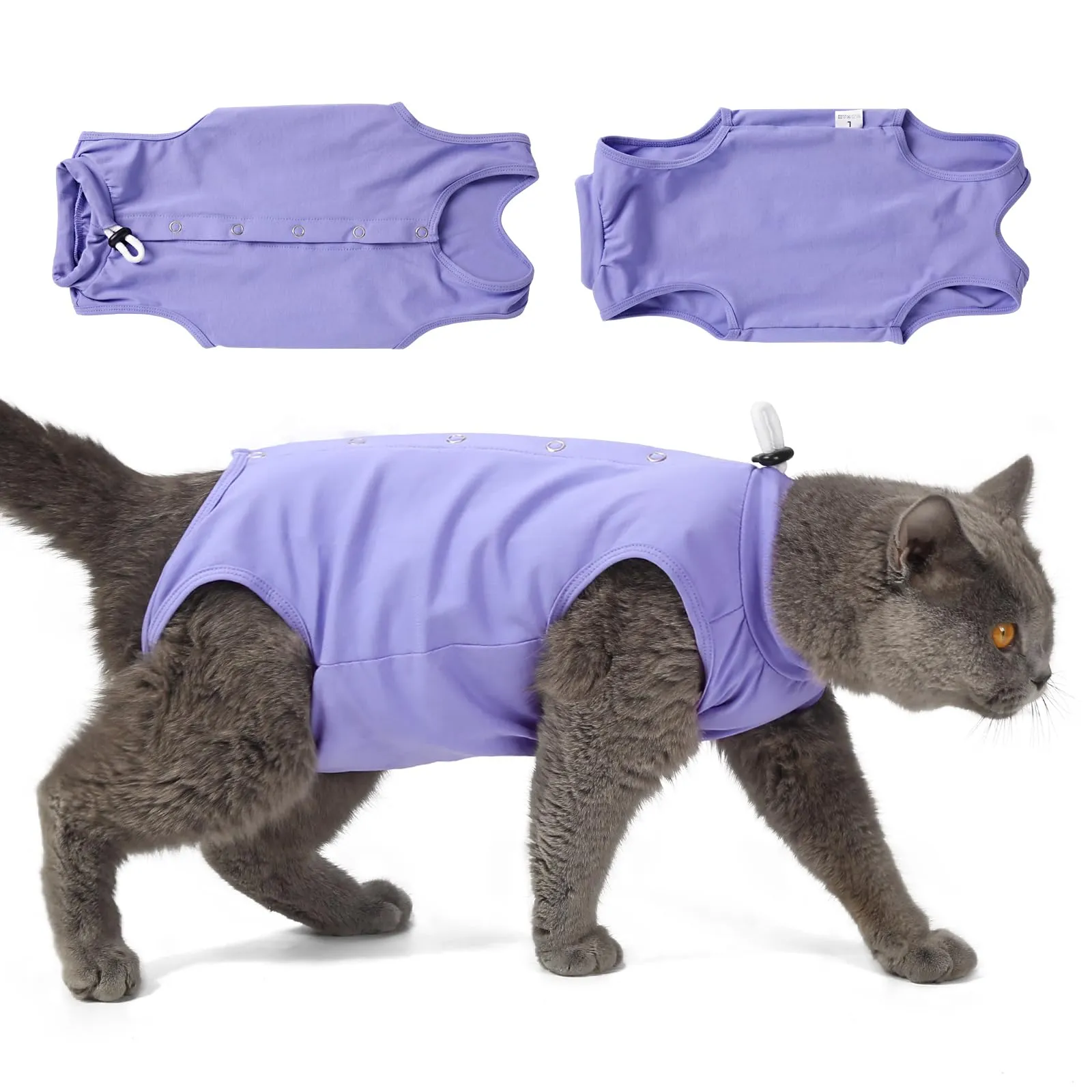 Poiinvc Body Gatto Post Operatorio Tuta Recupero Chirurgico Anti-Leccare Alternative al Collare Elisabettiano Vestito Post Sterilizzazione per Ferite Addominali (Viola, M) - immagine 1