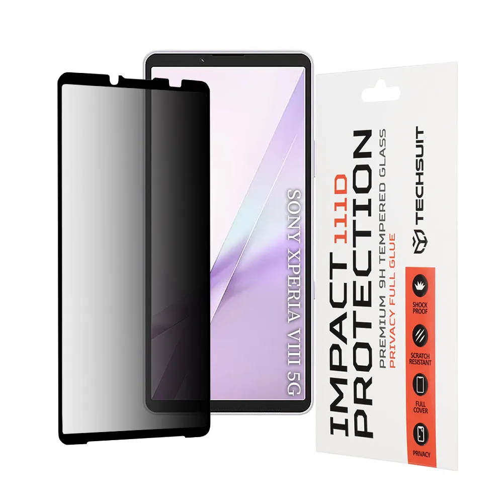 Pellicola protettiva per schermo Privacy Techsuit per Sony Xperia 10 VIII, Vetro temperato, Full Glue, 111D - immagine 1
