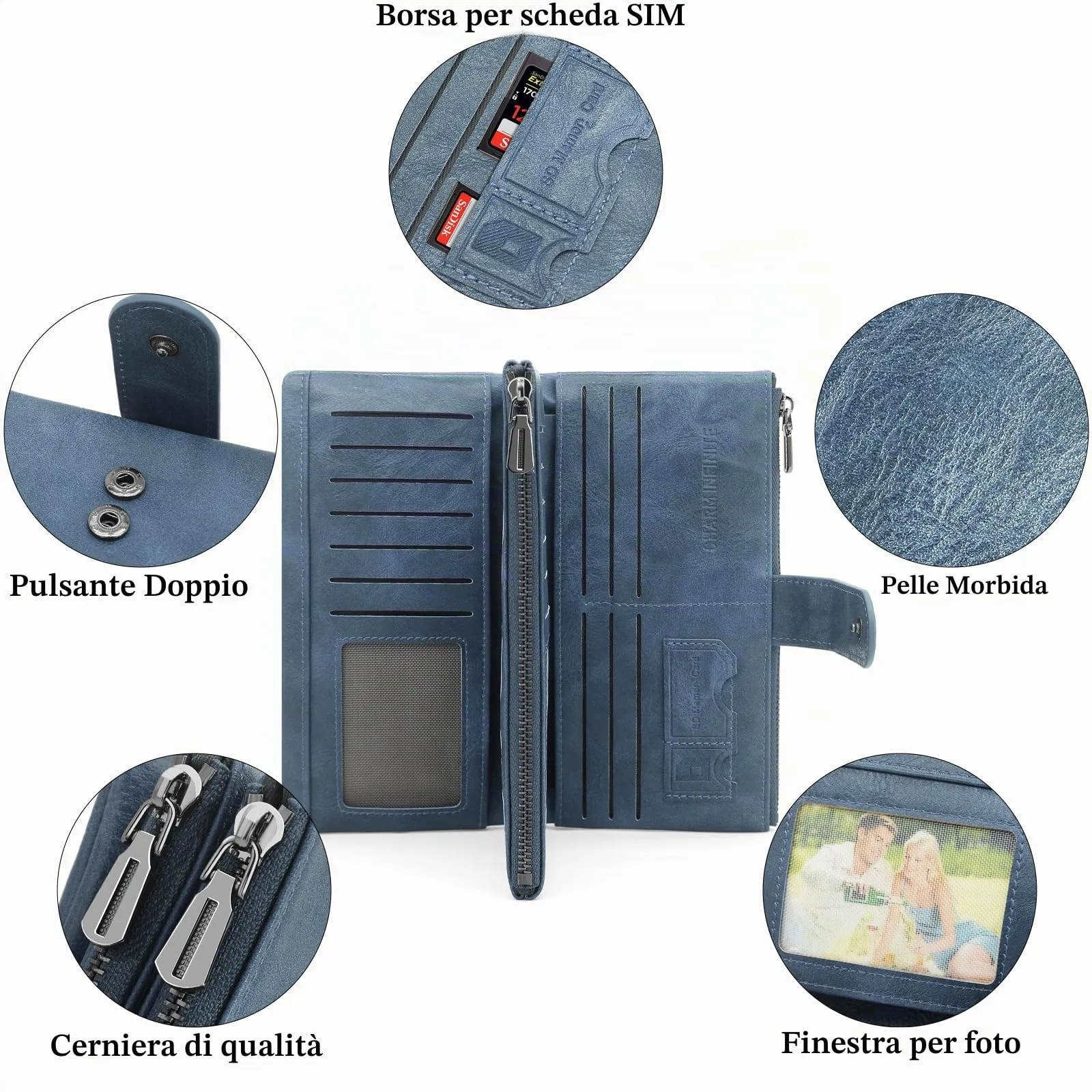 REETEE Portafoglio Donna Grande Portafoglio in Pelle PU Blocco RFID Lungo Portafogli da Donna Cerniera Grand Portamonete e 23 Porta Credito Carte Molti Scomparti (blu) - immagine 4