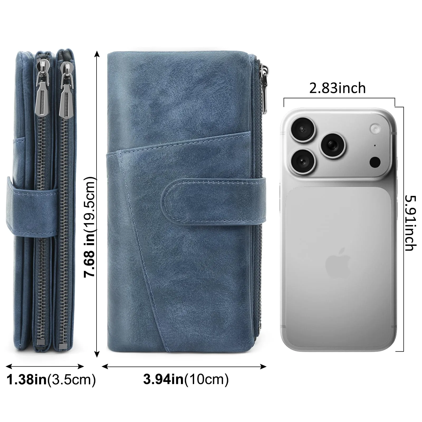 REETEE Portafoglio Donna Grande Portafoglio in Pelle PU Blocco RFID Lungo Portafogli da Donna Cerniera Grand Portamonete e 23 Porta Credito Carte Molti Scomparti (blu) - immagine 5