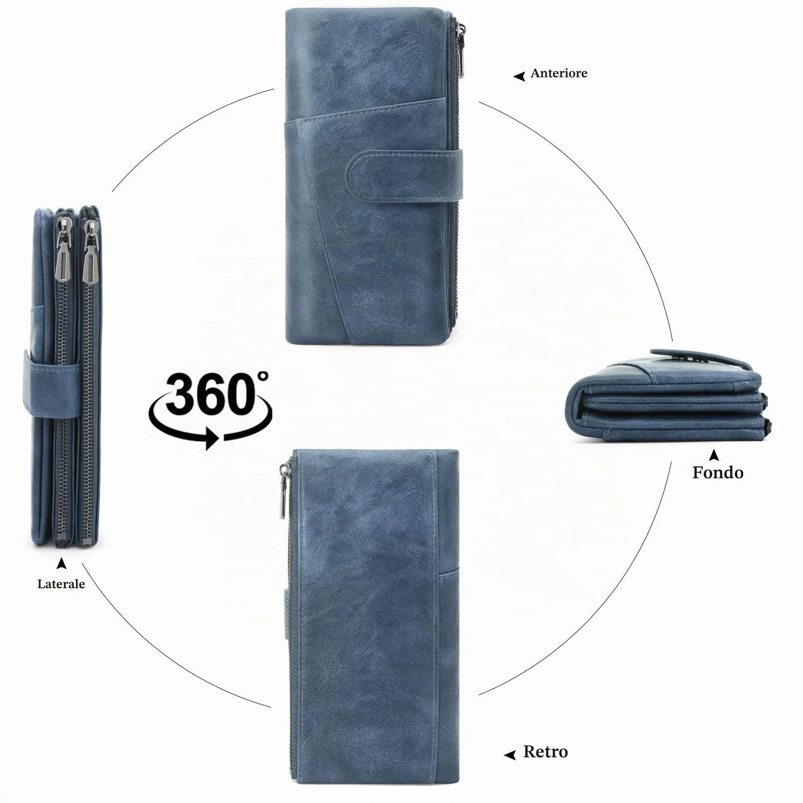 REETEE Portafoglio Donna Grande Portafoglio in Pelle PU Blocco RFID Lungo Portafogli da Donna Cerniera Grand Portamonete e 23 Porta Credito Carte Molti Scomparti (blu) - immagine 6