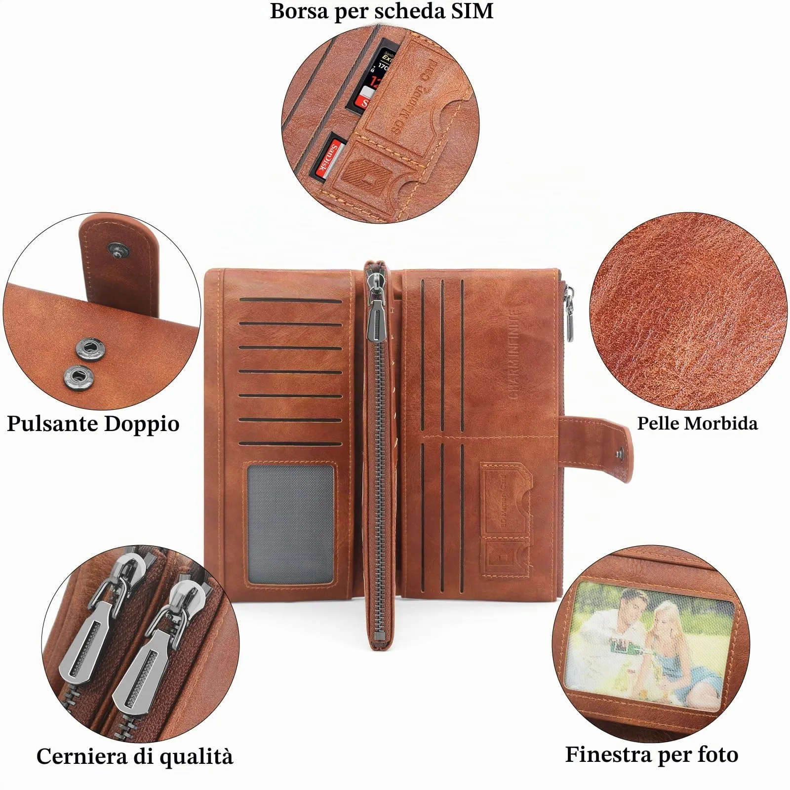 REETEE Portafoglio Donna Grande Portafoglio in Pelle PU Blocco RFID Lungo Portafogli da Donna Cerniera Grand Portamonete e 23 Porta Credito Carte Molti Scomparti (marrone) - immagine 4