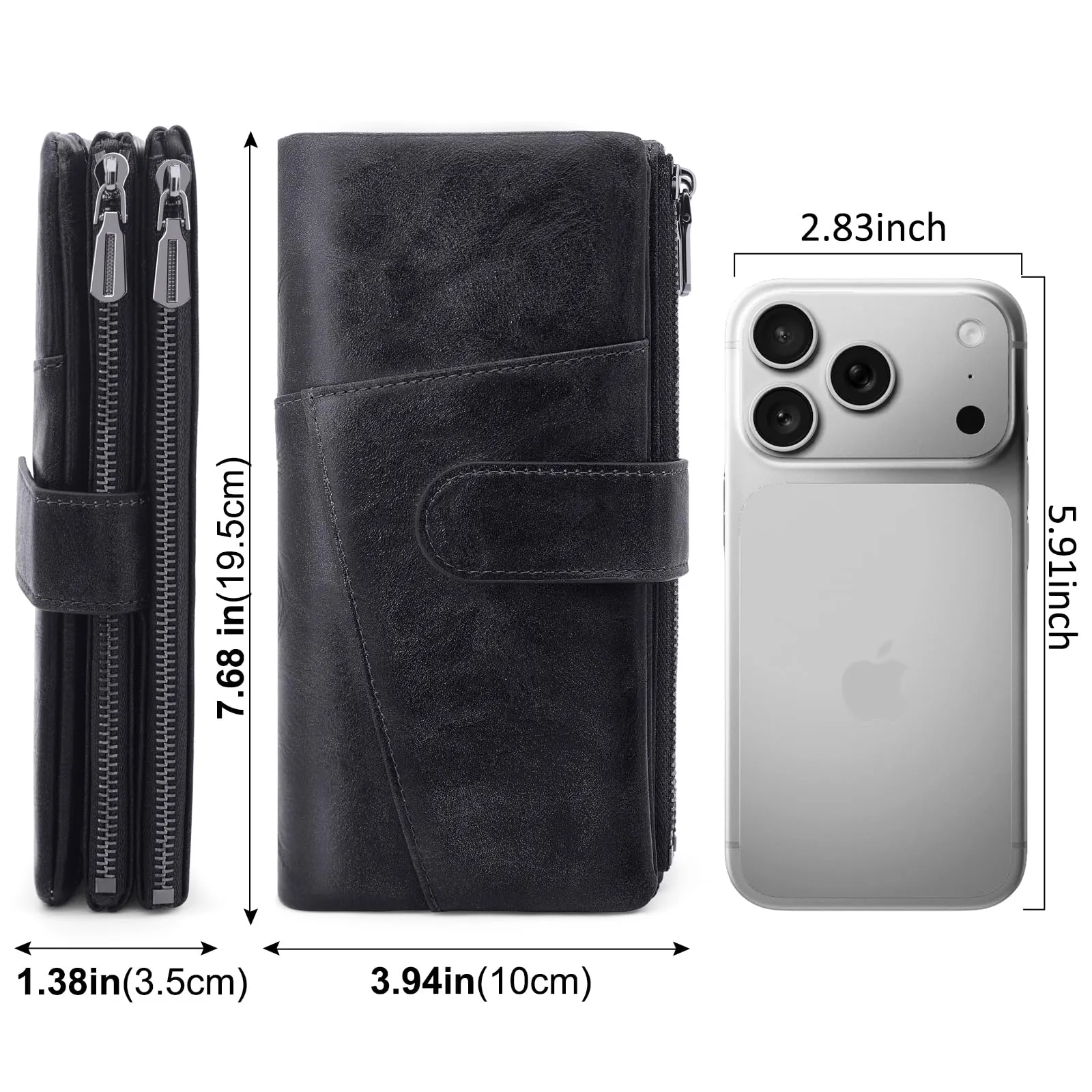 REETEE Portafoglio Donna Grande Portafoglio in Pelle PU Blocco RFID Lungo Portafogli da Donna Cerniera Grand Portamonete e 23 Porta Credito Carte Molti Scomparti (nero) - immagine 5