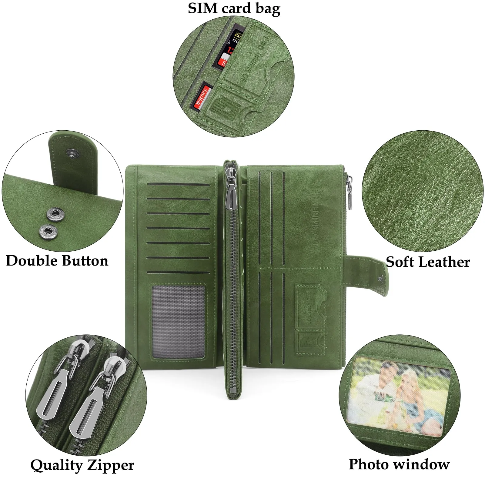 REETEE Portafoglio Donna Grande Portafoglio in Pelle PU Blocco RFID Lungo Portafogli da Donna Cerniera Grand Portamonete e 23 Porta Credito Carte Molti Scomparti (verde) - immagine 4