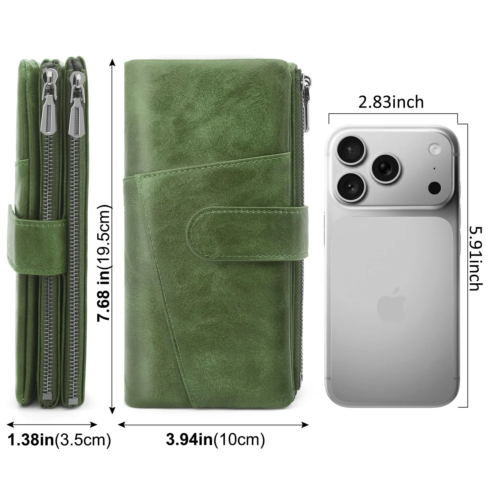 REETEE Portafoglio Donna Grande Portafoglio in Pelle PU Blocco RFID Lungo Portafogli da Donna Cerniera Grand Portamonete e 23 Porta Credito Carte Molti Scomparti (verde) - immagine 5
