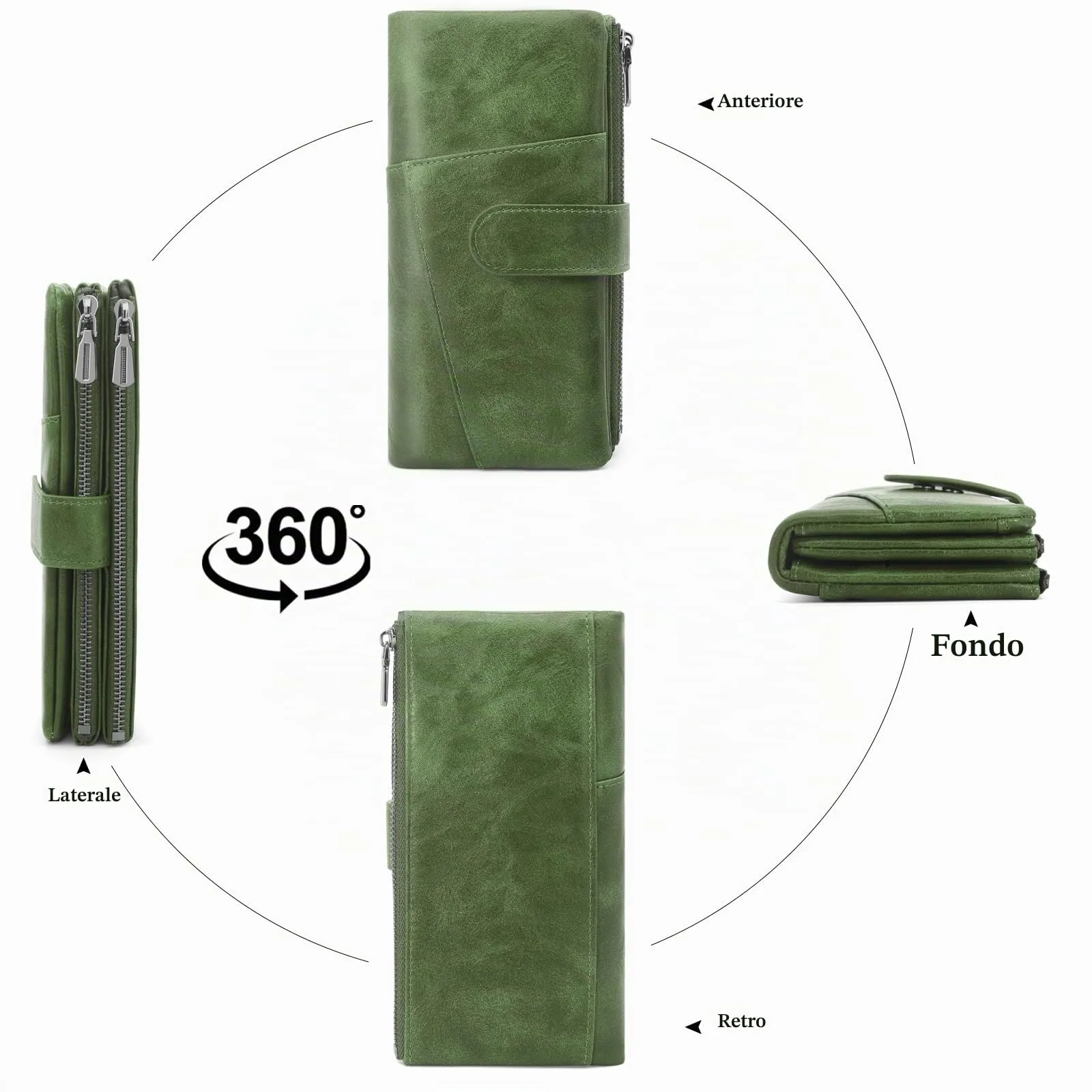 REETEE Portafoglio Donna Grande Portafoglio in Pelle PU Blocco RFID Lungo Portafogli da Donna Cerniera Grand Portamonete e 23 Porta Credito Carte Molti Scomparti (verde) - immagine 6