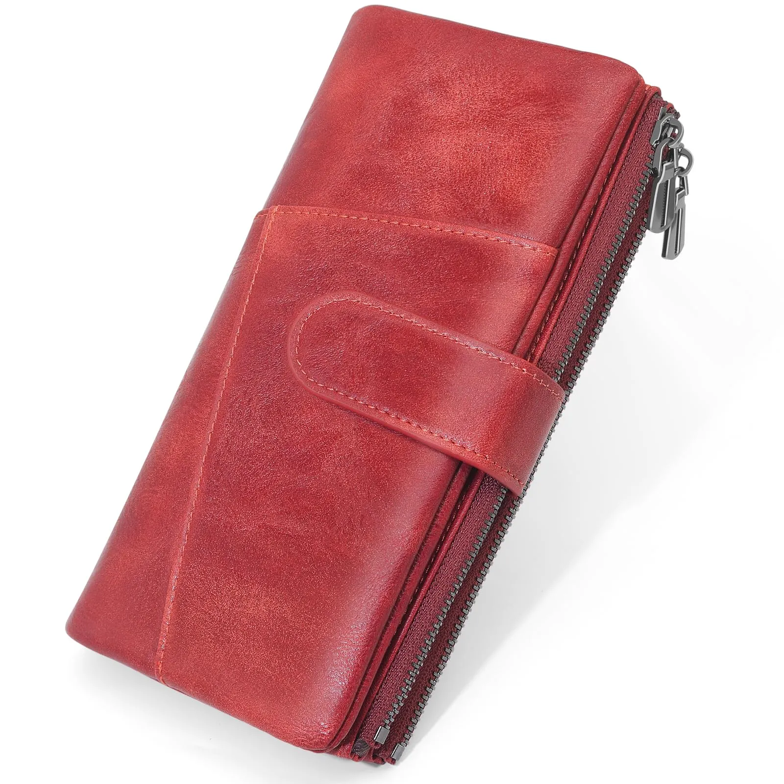 REETEE Portafoglio Donna Grande Portafoglio in Pelle PU Blocco RFID Lungo Portafogli da Donna Cerniera Grand Portamonete e 23 Porta Credito Carte Molti Scomparti (rosso) - immagine 1