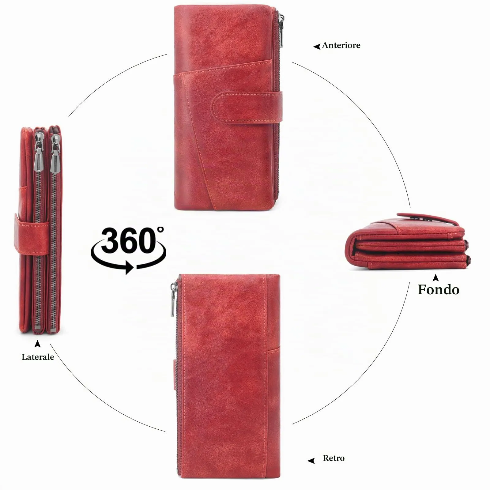REETEE Portafoglio Donna Grande Portafoglio in Pelle PU Blocco RFID Lungo Portafogli da Donna Cerniera Grand Portamonete e 23 Porta Credito Carte Molti Scomparti (rosso) - immagine 6