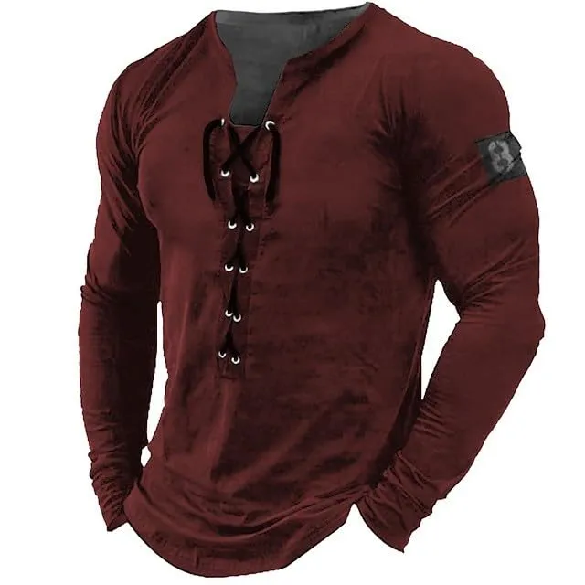 Mymyguoe Henley - Maglietta da uomo con bottoni, a maniche lunghe, in lino, a maniche lunghe, per attività all'aria aperta, per sport all'aria aperta, traspirante, Q8 rosso, L - immagine 2